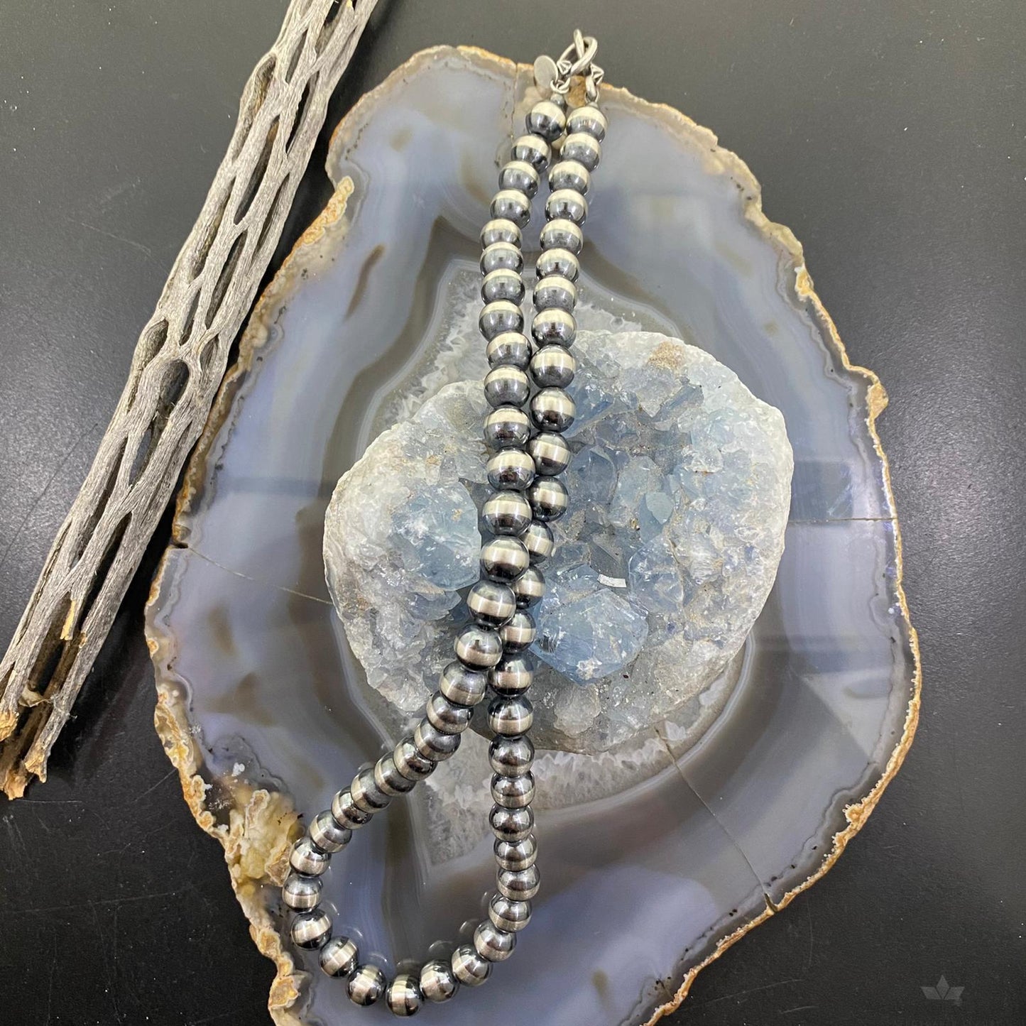 Navajo Pearl Beads 8 mm Sterling Silver Necklace Length 20" For Women