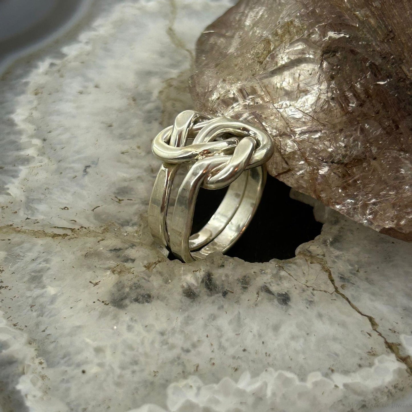 Sterling Silver Double Knotted Modern Ring For Women, Taxco Mexico