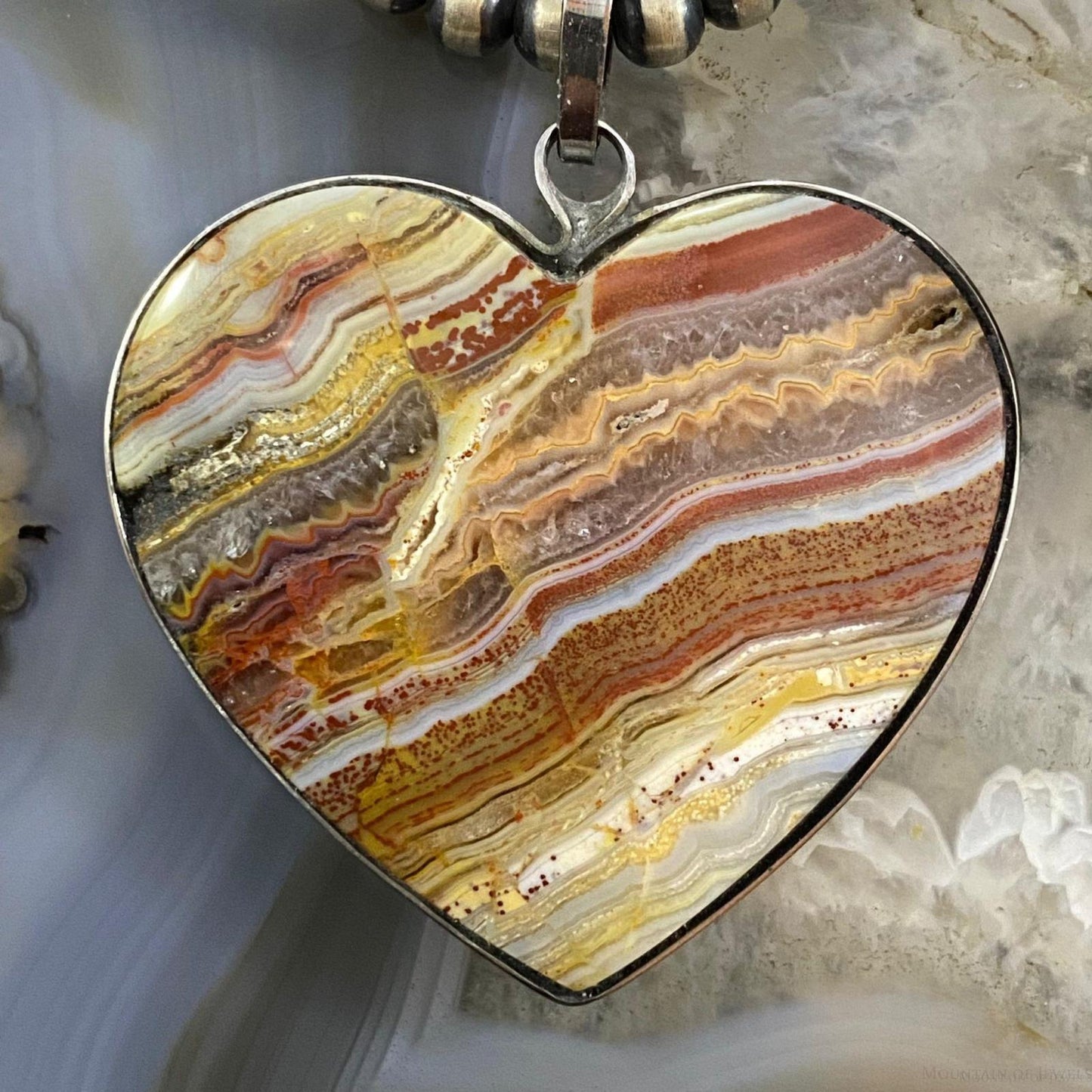 Heart Shape Crazy Lace Agate Pendant For Women Set in Stainless Steel #108