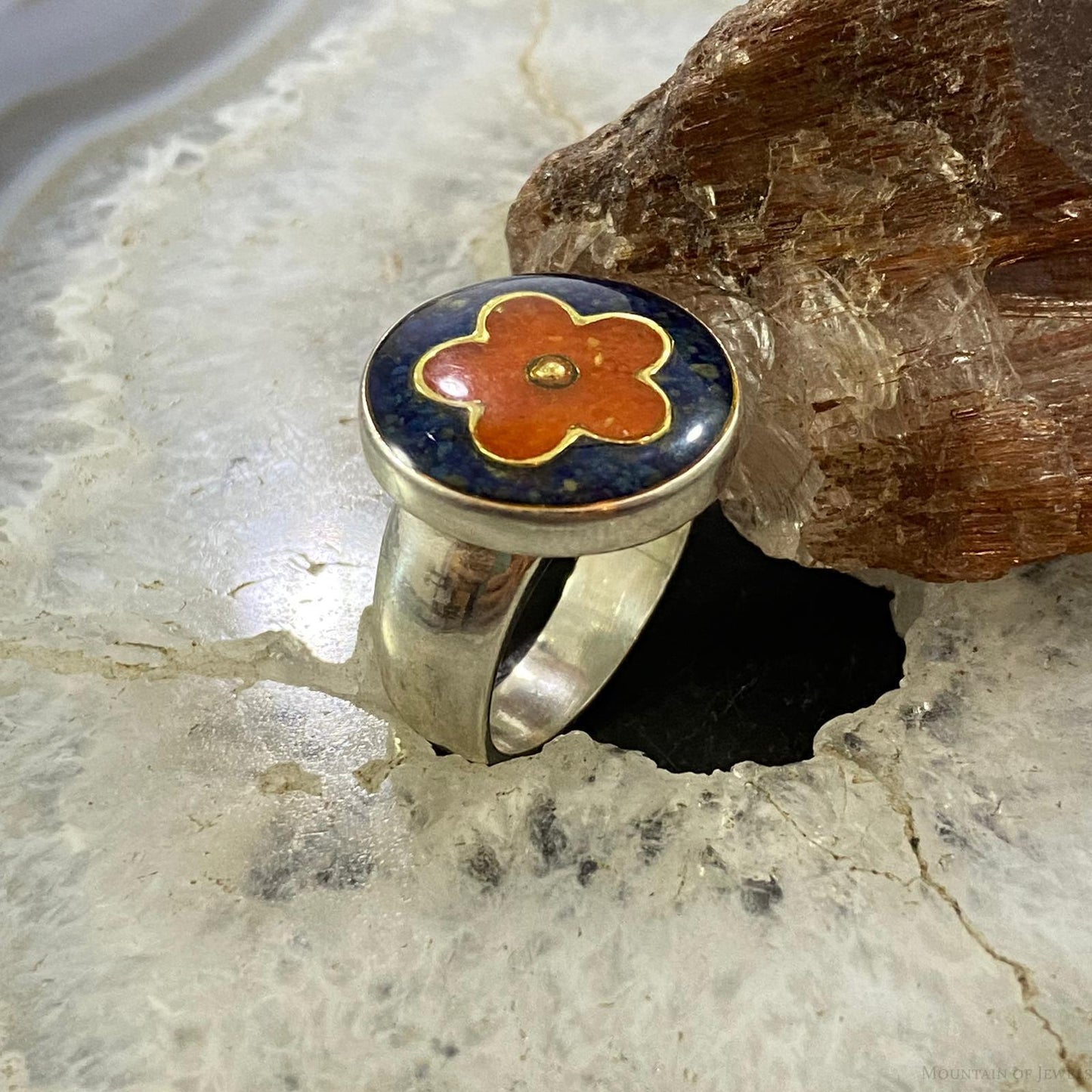 Carolyn Pollack Southwestern Style Sterling Silver Multistone Flower Chip Inlay Ring For Women