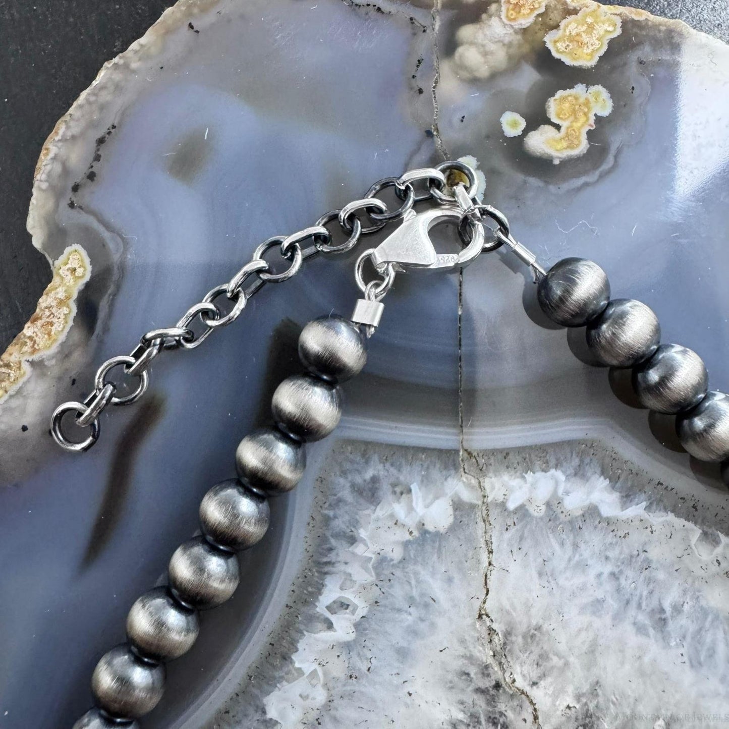 Sterling Silver Southwestern Style 6 mm Navajo Pearl Beads 20"-22" Necklace For Women