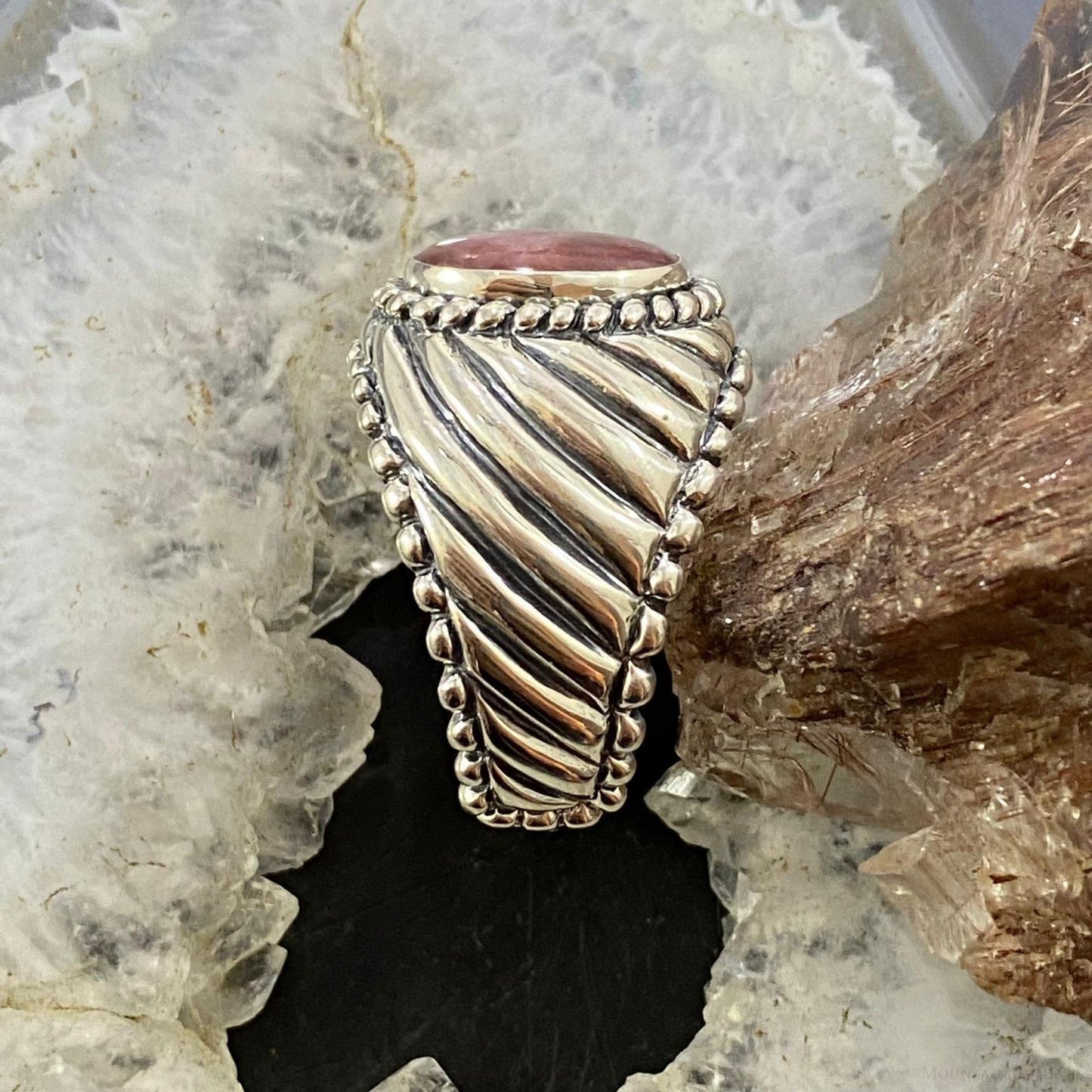Carolyn Pollack Southwestern Style Sterling Silver Oval Rhodonite Decorated Unisex Ring Sizes 8 &12 For Women