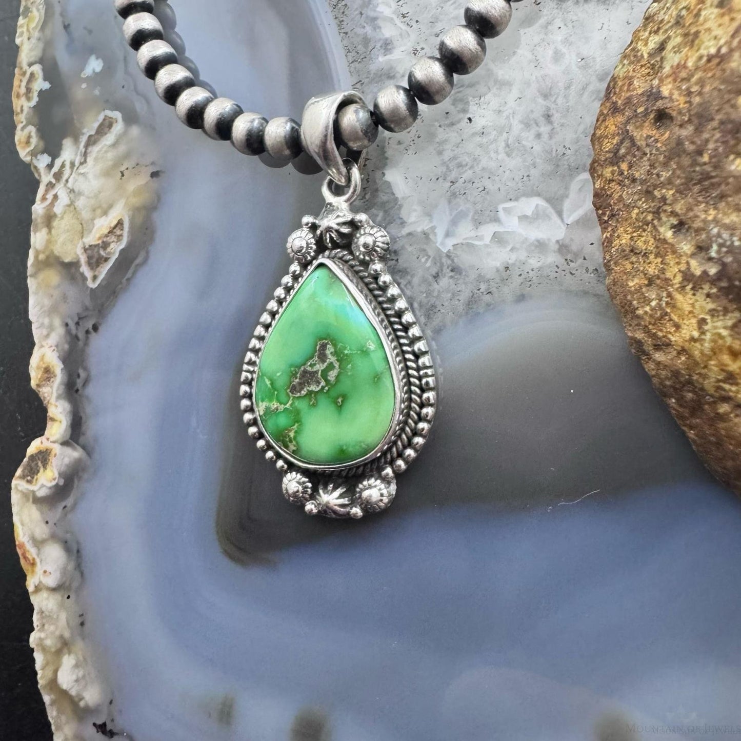 Sterling Silver Southwestern Style Teardrop Sonora Gold Turquoise Pendant For Women
