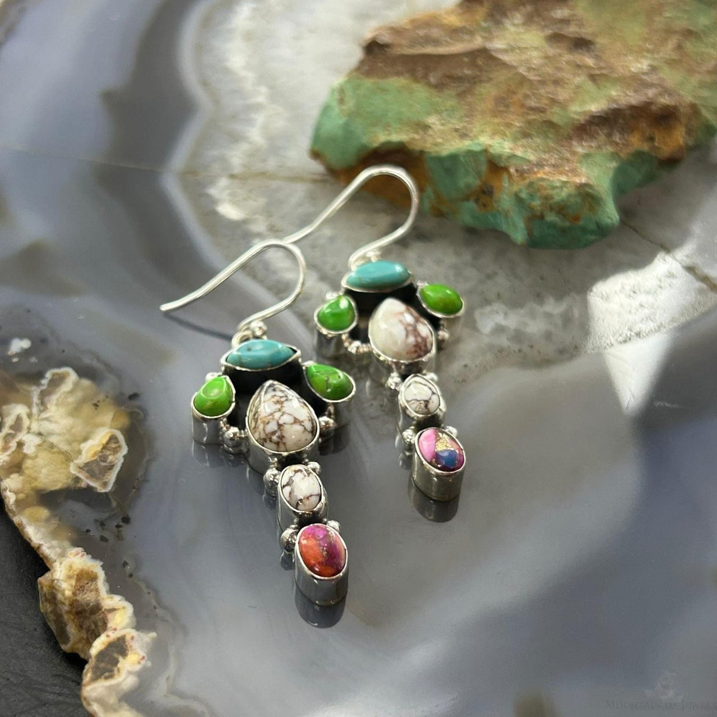Sterling Silver Southwestern Style Multistone Dangle Earrings For Women #6