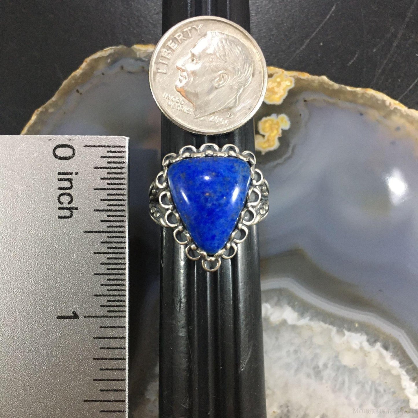 Carolyn Pollack Sterling Silver Triangle Lapis Decorated Ring Size 5.25 & 8 For Women