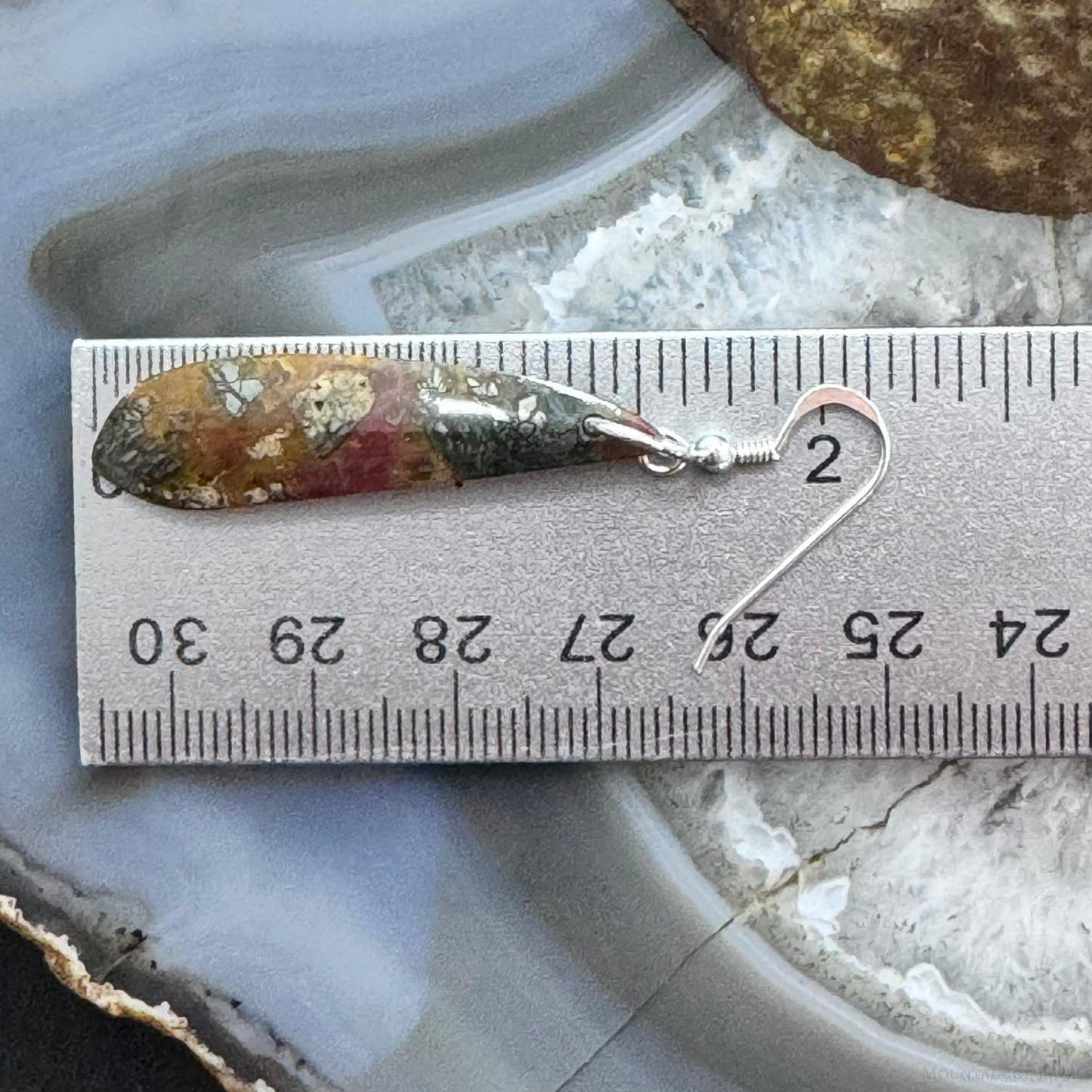 Sterling Silver Elongated Teardrop Red Marcasite Slab Dangle Earrings For Women #219