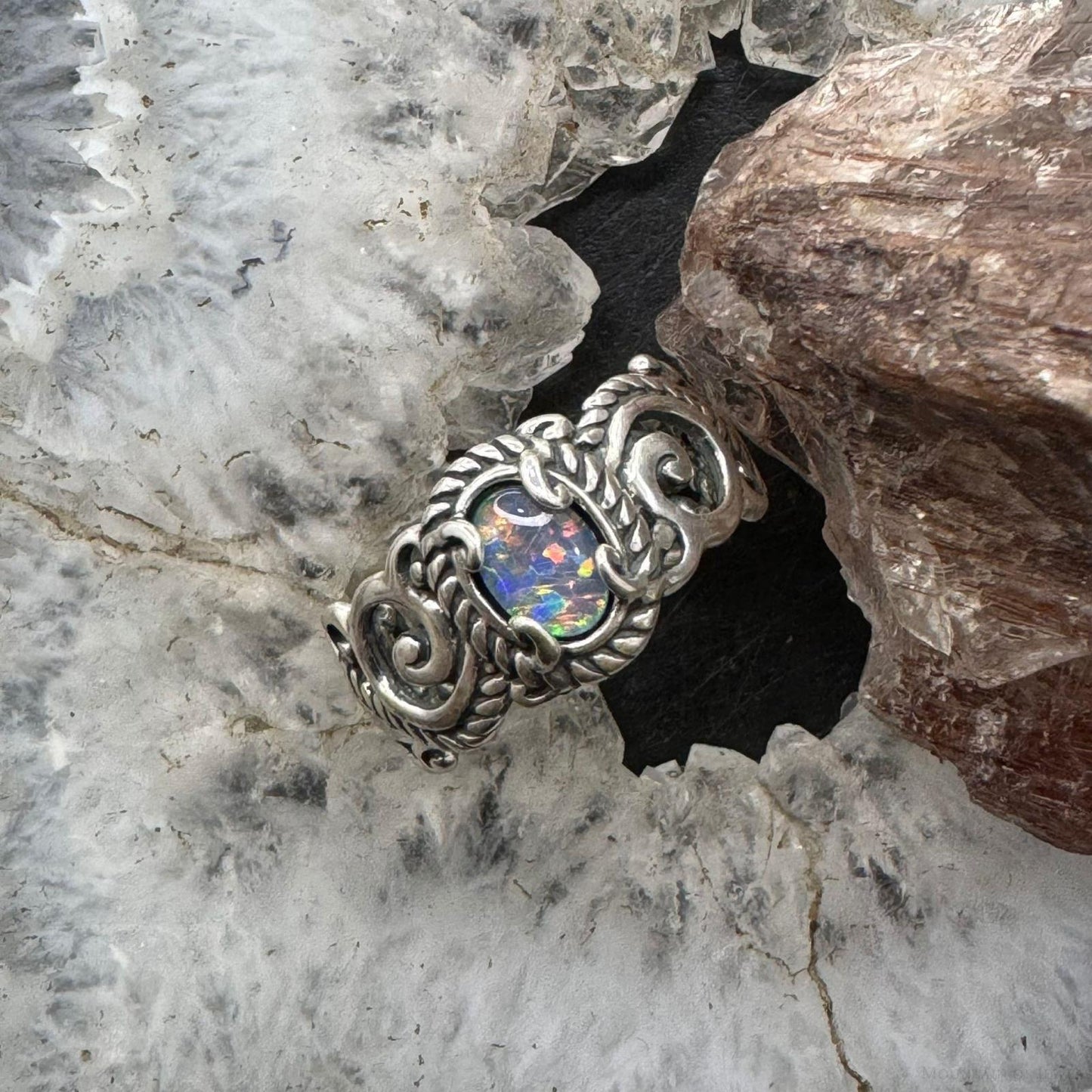 Carolyn Pollack Sterling Silver Oval Opal Decorated Ring For Women with Size Variety