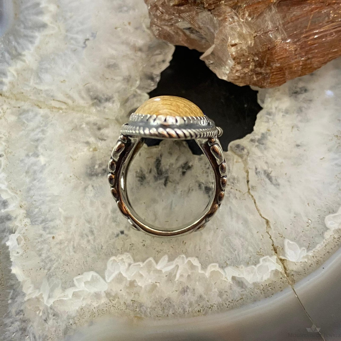 Carolyn Pollack Southwestern Style Sterling Silver Picture Jasper/Lapis Decorated Ring For Women