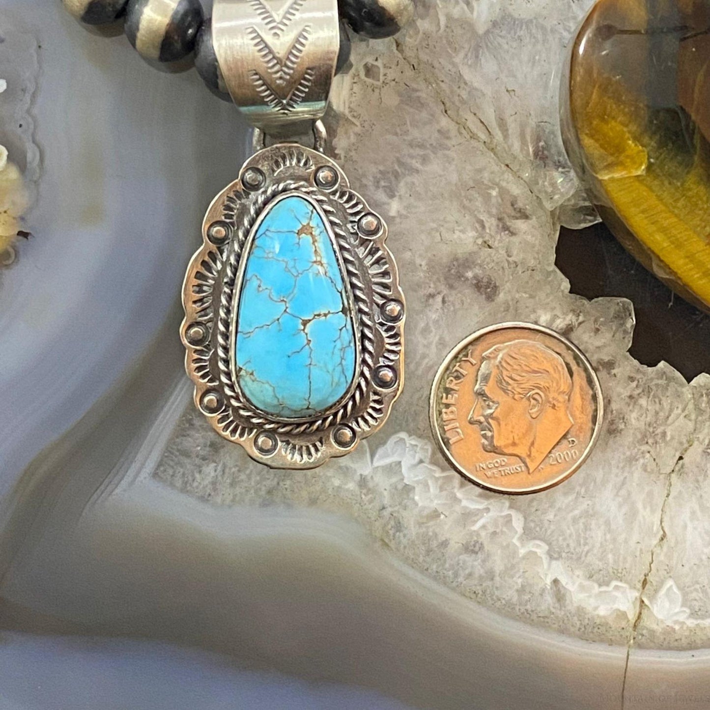 Tim Vanderver Sterling Teardrop Kingman Turquoise Decorated Pendant For Women