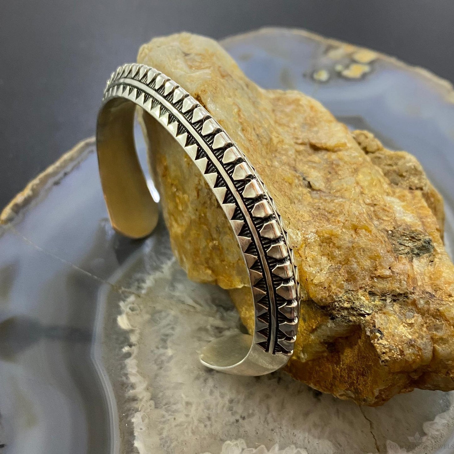 Randy Secatero Native American Sterling Silver Carinated Overlay Unisex Bracelet
