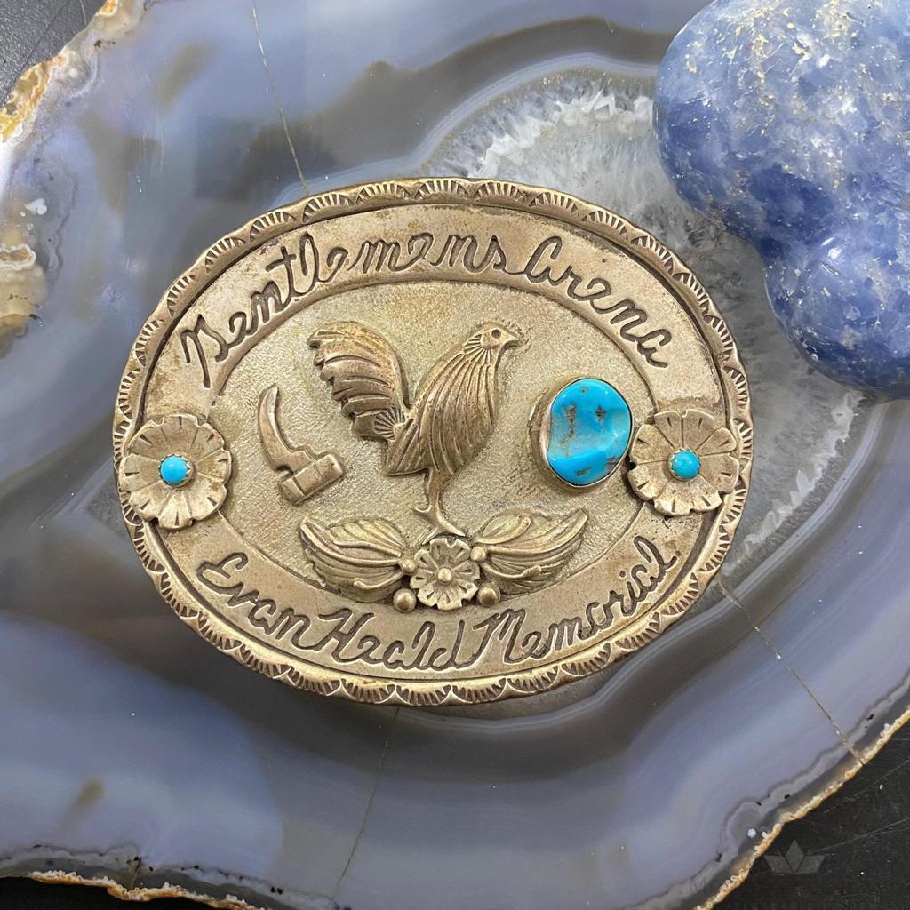Sterling Silver Turquoise & Chicken Decorated Gentlemen's Arena Belt Buckle