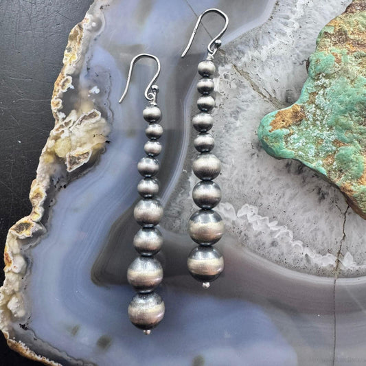 Sterling Silver Southwestern Style Graduated 4-10mm Navajo Pearl Dangle Earrings For Women