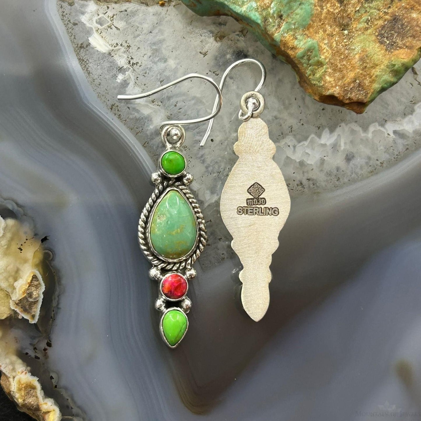 Sterling Silver Southwestern Style Multistone Dangle Earrings For Women #3