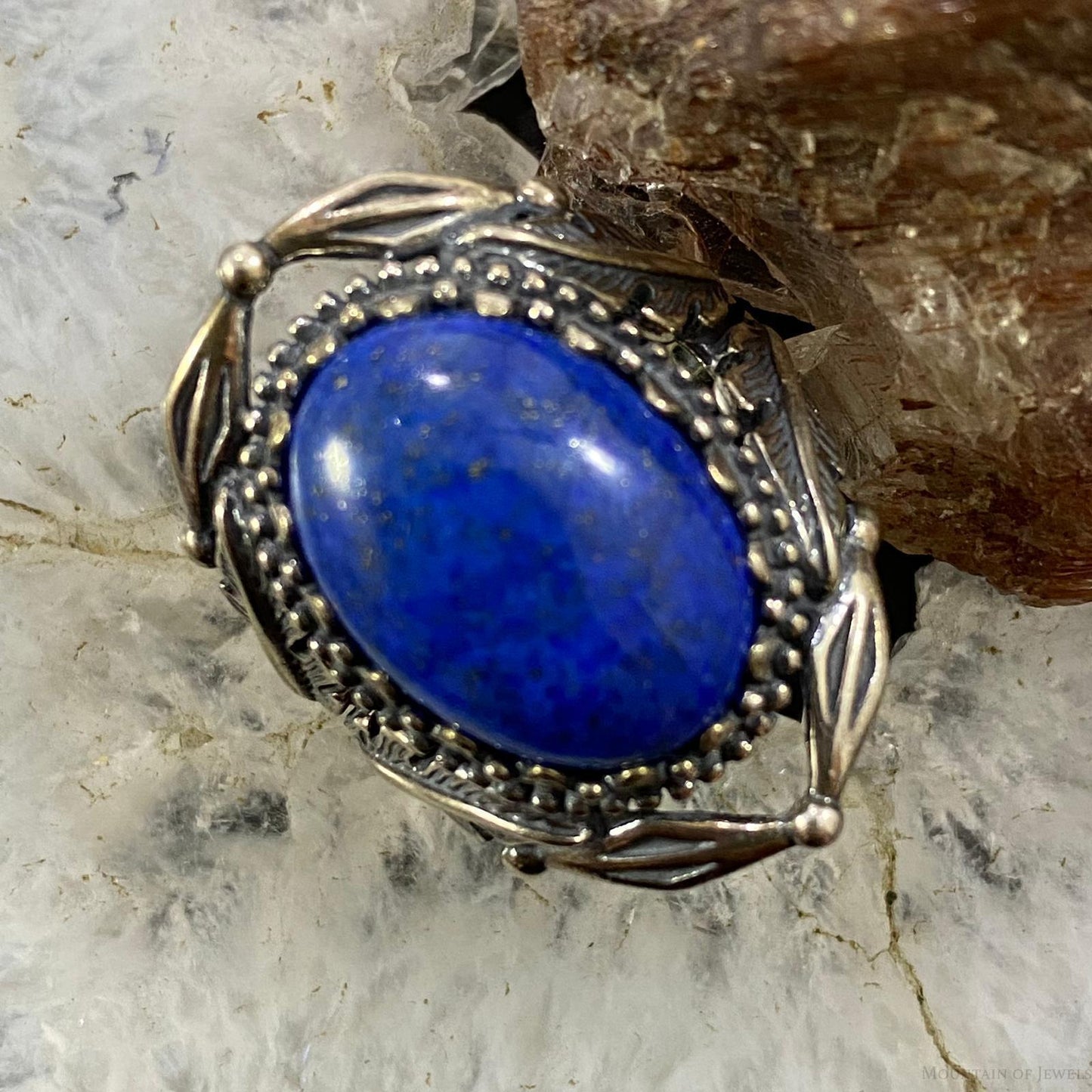 Carolyn Pollack Southwestern Style Sterling Silver Oval Denim Lapis Decorated Ring For Women
