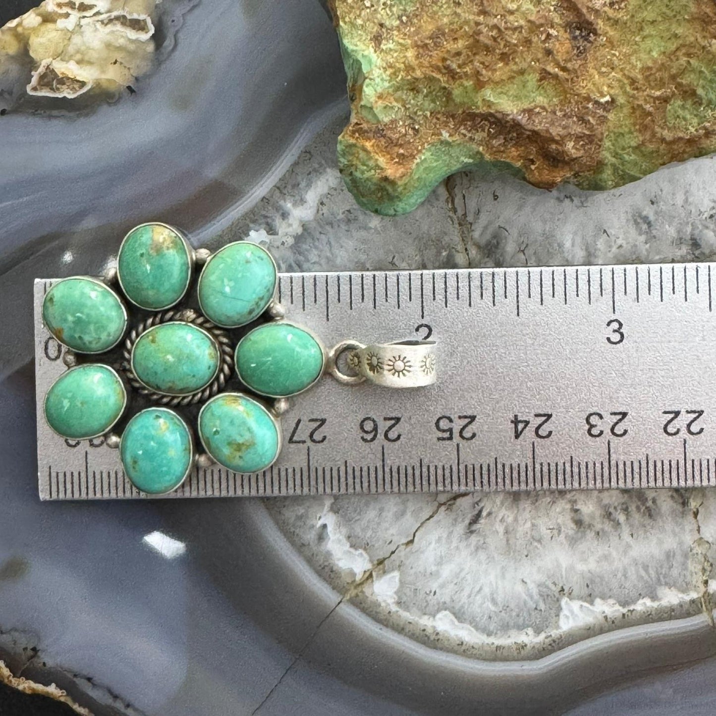 Sterling Silver Southwestern Style Turquoise Cluster Flower Pendant For Women