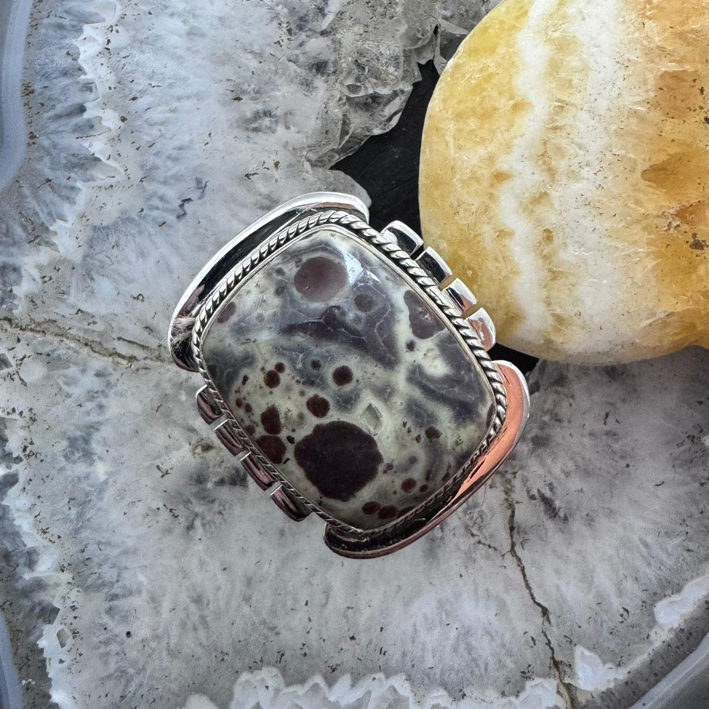 Sterling Silver Southwestern Style Rectangle Asteroid Jasper Ring Size 9 For Women