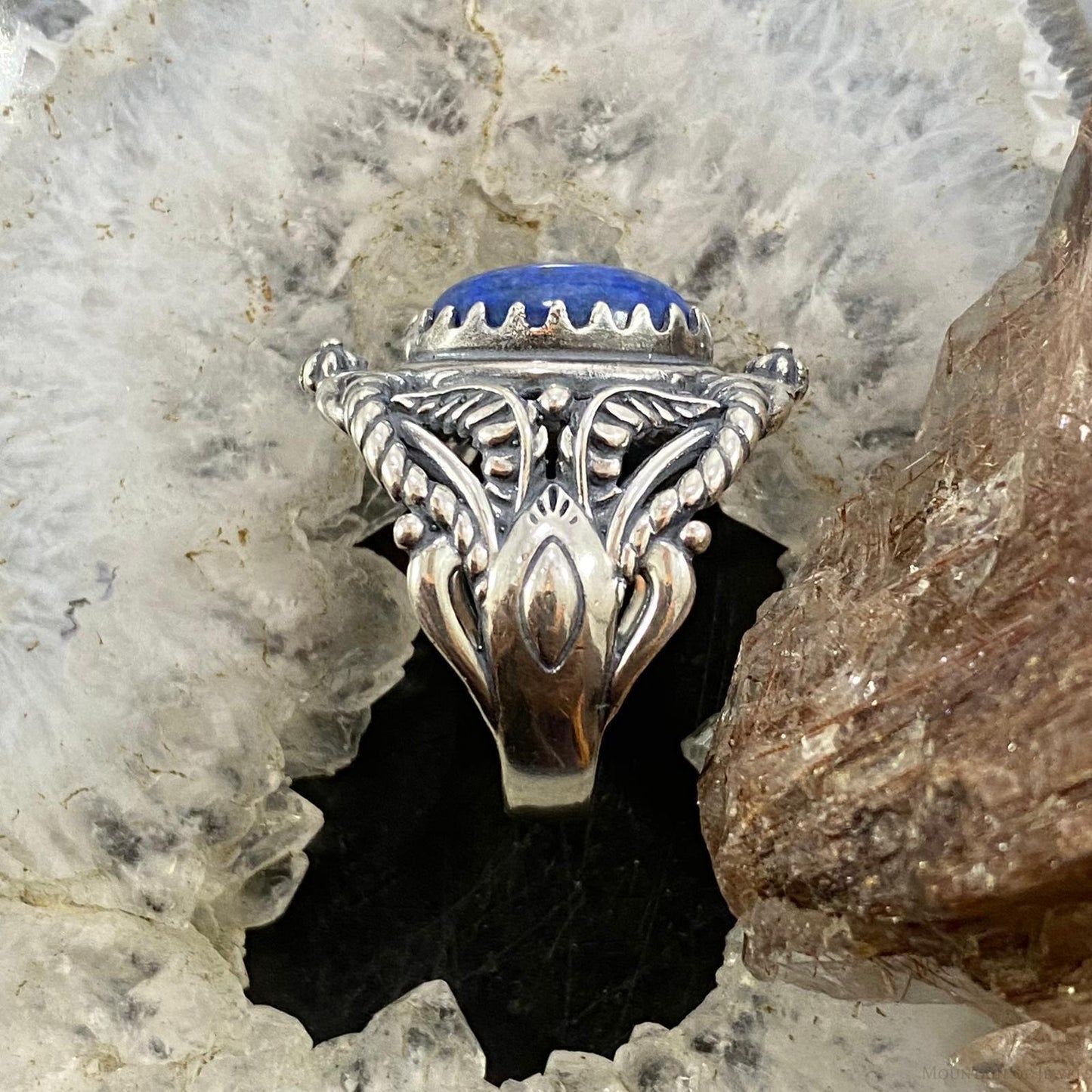 Carolyn Pollack Southwestern Style Sterling Silver Oval Denim Lapis Decorated Ring For Women