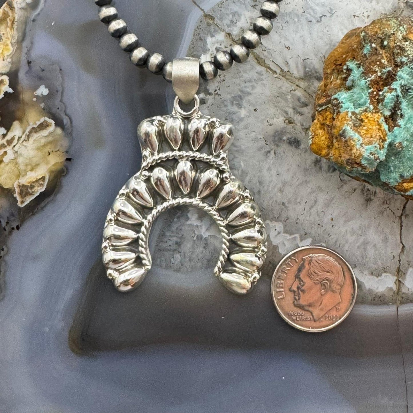 Southwestern Style Sterling Silver Decorated Cluster Naja Pendant For Women