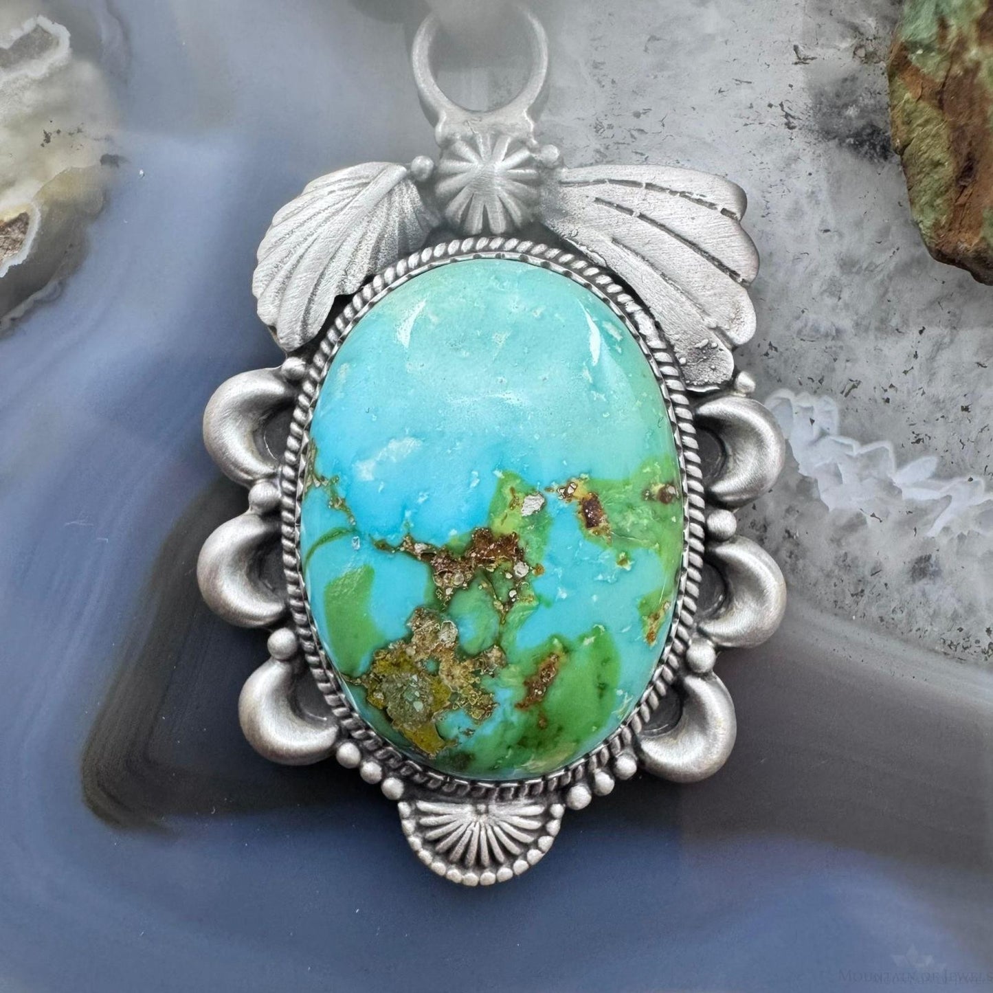Sterling Silver Southwestern Style Chubby High Grade Sonora Gold Turquoise Pendant For Women