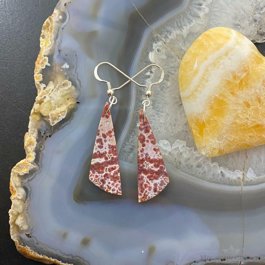 Sterling Silver Triangle Red Ocean Jasper Slab Dangle Earrings For Women