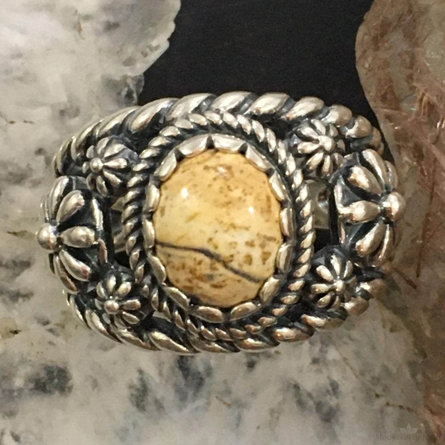 Carolyn Pollack Vintage Southwestern Style Sterling Oval Picture Jasper Decorated Ring For Women