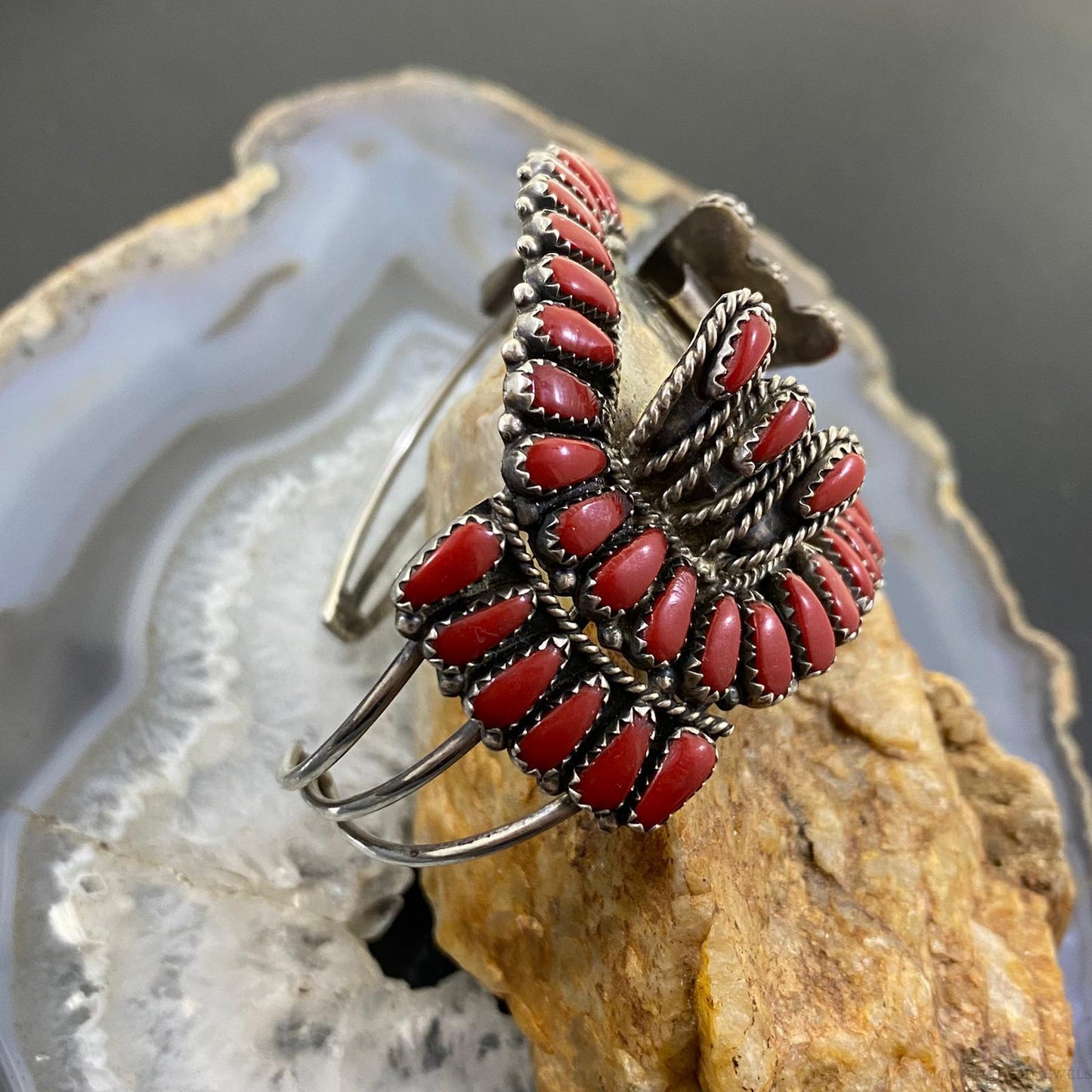 Vintage Signed Native American Sterling Silver Coral Watch Bracelet For Women