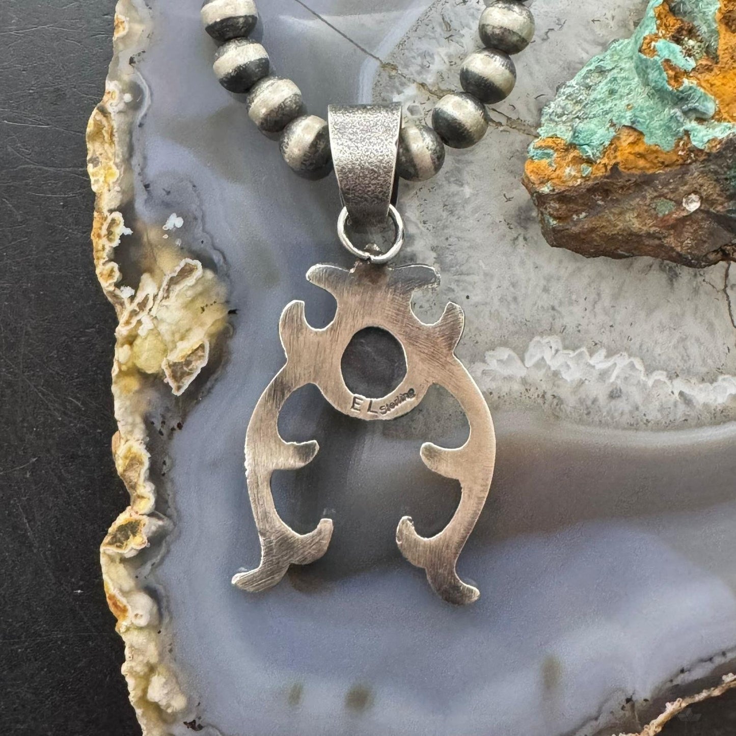 Eva & Linberg Billah Native American Sterling Silver Turquoise Unisex Naja Pendant #2