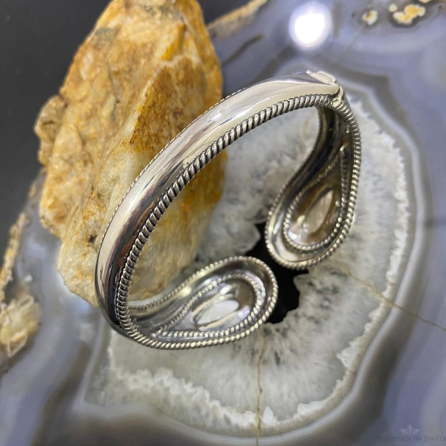 Carolyn Pollack Sterling Silver Mother of Pearl Doublet Decorated Hinged Bracelet