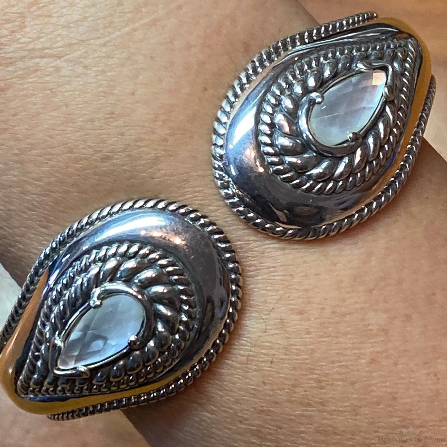 Carolyn Pollack Sterling Silver Mother of Pearl Doublet Decorated Hinged Bracelet