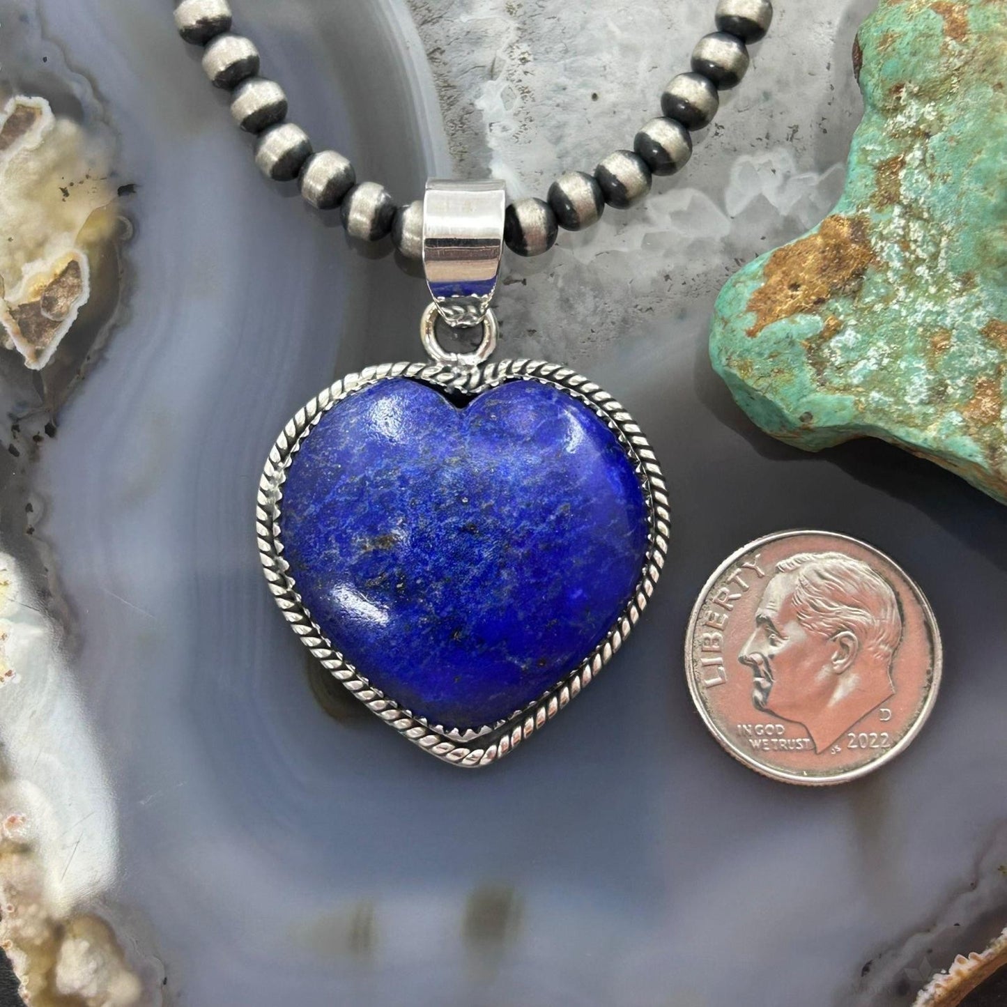 Sterling Silver Southwestern Style Lapis Lazuli Heart Pendant For Women #1