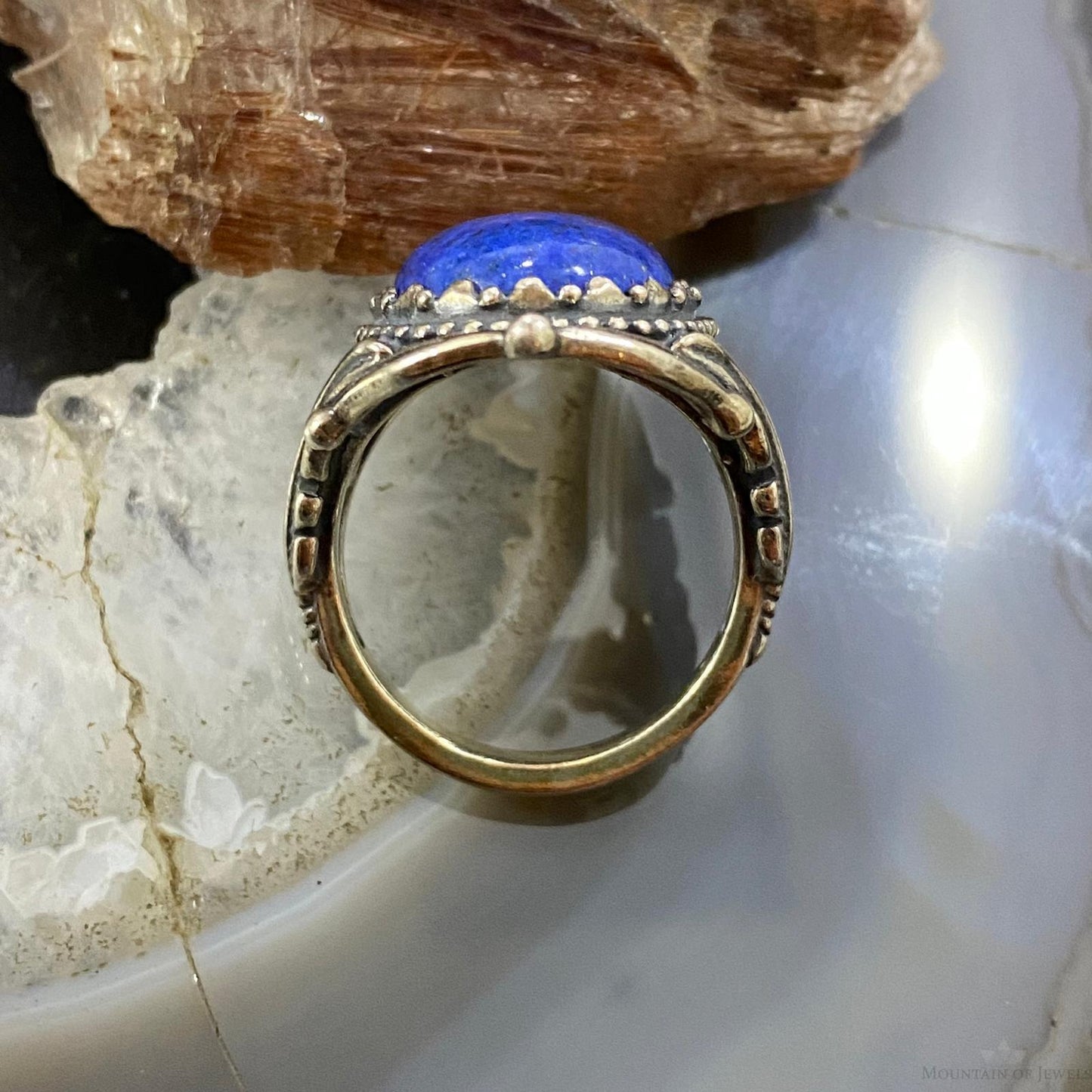 Carolyn Pollack Southwestern Style Sterling Silver Oval Denim Lapis Decorated Ring For Women