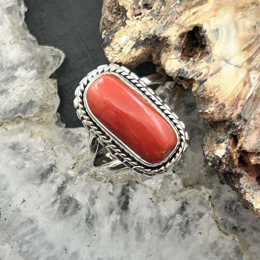 Sterling Silver Southwestern Style Coral Ring Size 7 For Women