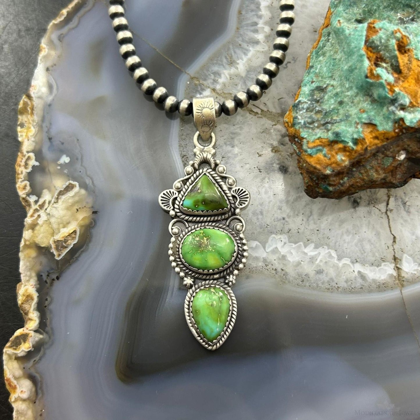 Sterling Silver Southwestern Style 3 Sonora Gold Turquoise Decorated Pendant For Women #2
