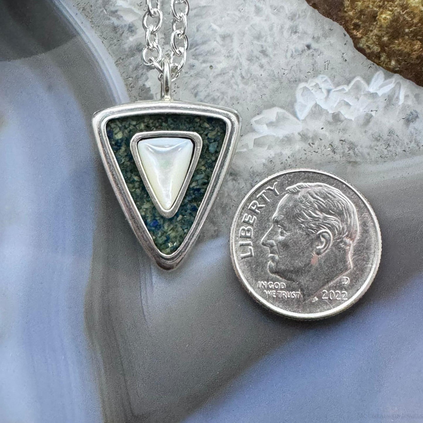 Carolyn Pollack Sterling Silver Mother of Pearl & Turquoise Chip Inlay 18" Necklace For Women