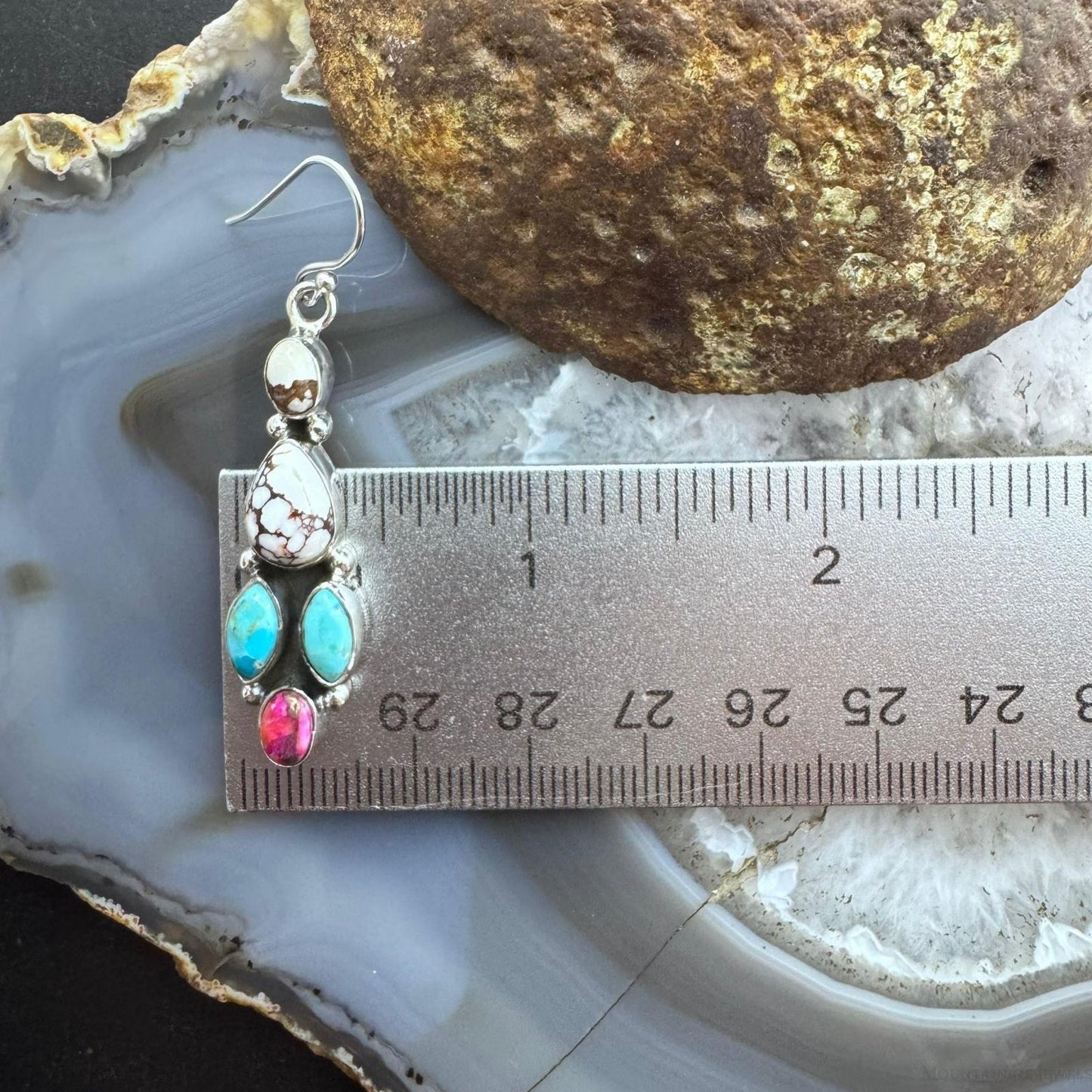 Sterling Silver Southwestern Style Multistone Cluster Dangle Earrings For Women #3