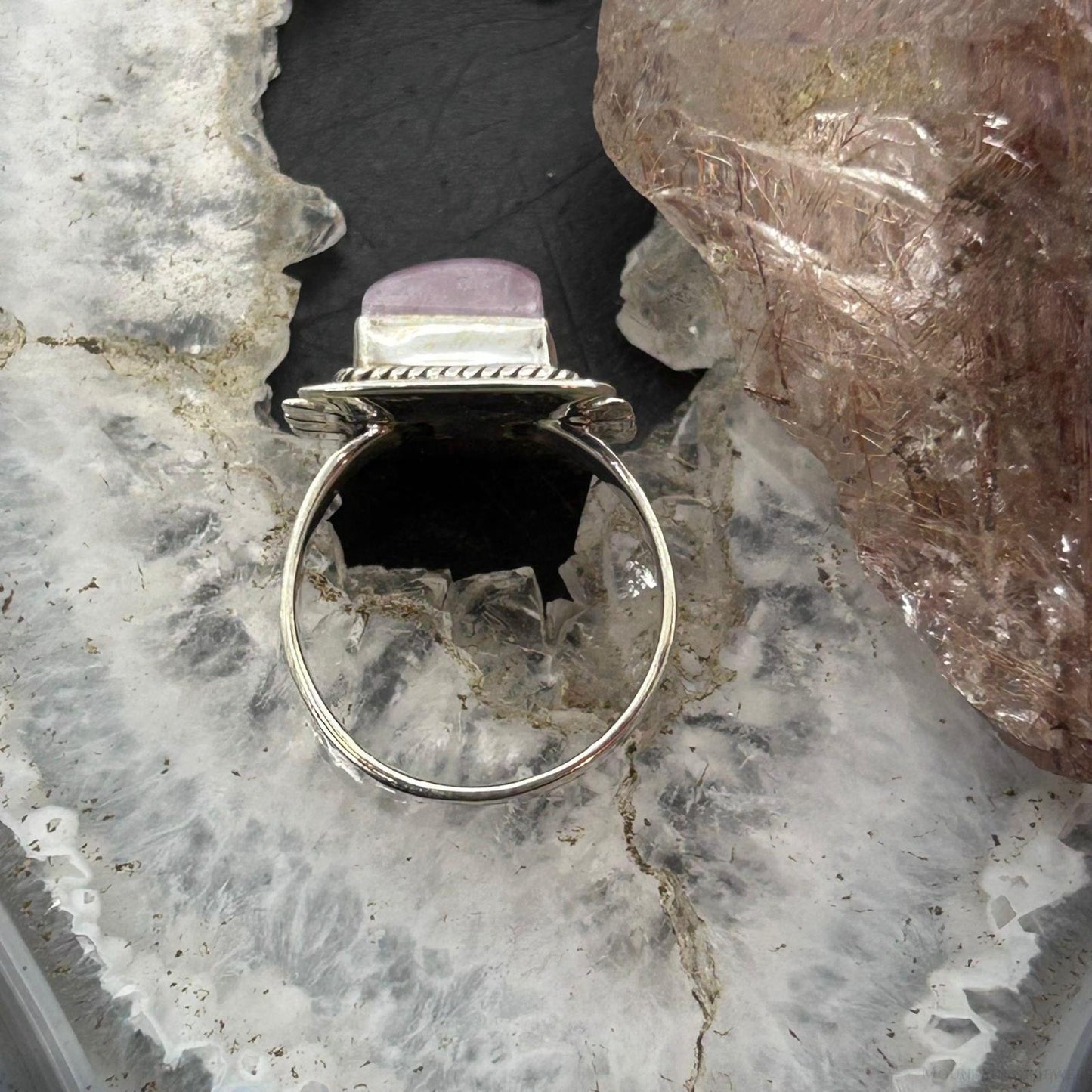 Sterling Silver Southwestern Style Pink Rainbow Decorated Bar Ring Size 7.75 For Women