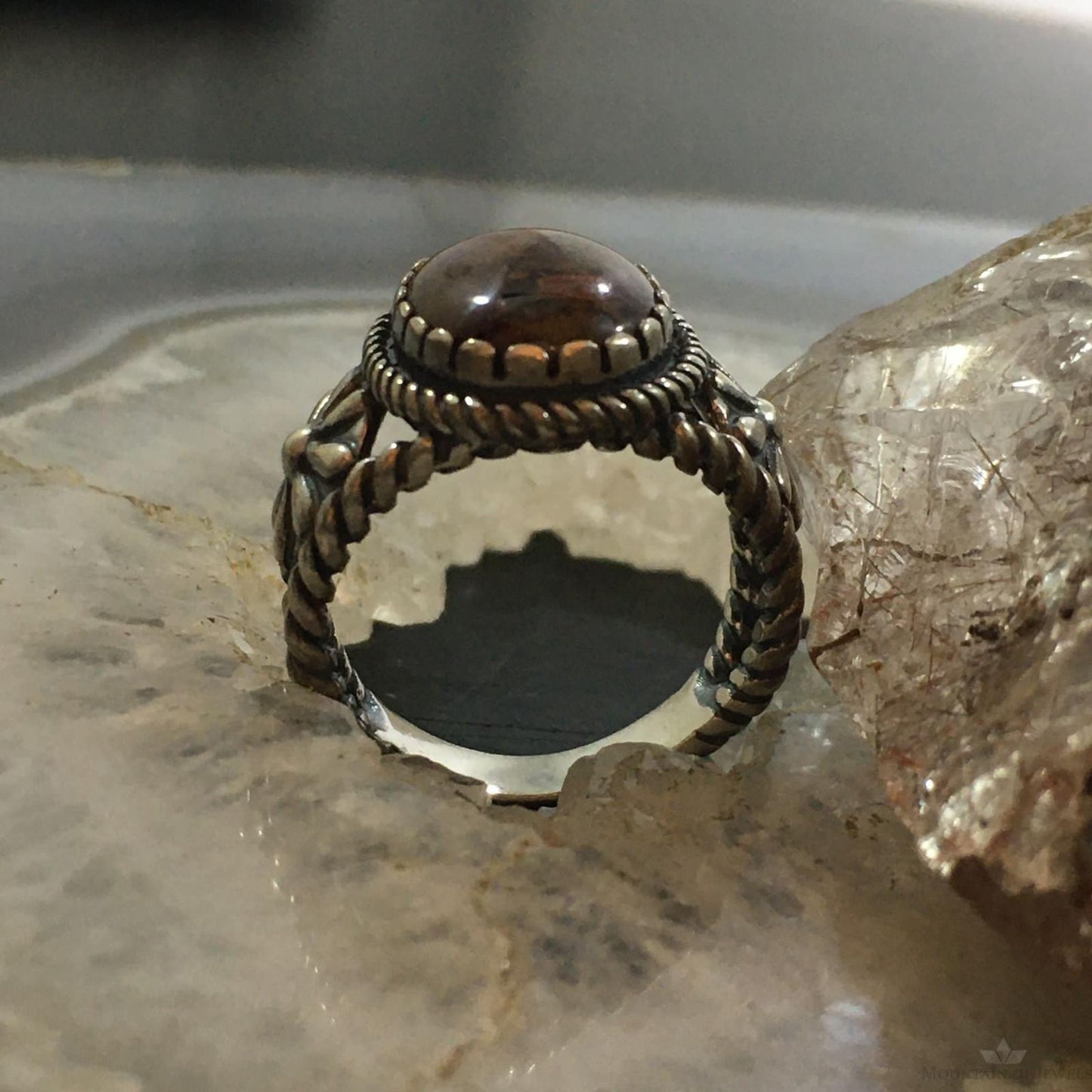 Carolyn Pollack Vintage Southwestern Style Sterling Oval Brown Agate Decorated Ring For Women