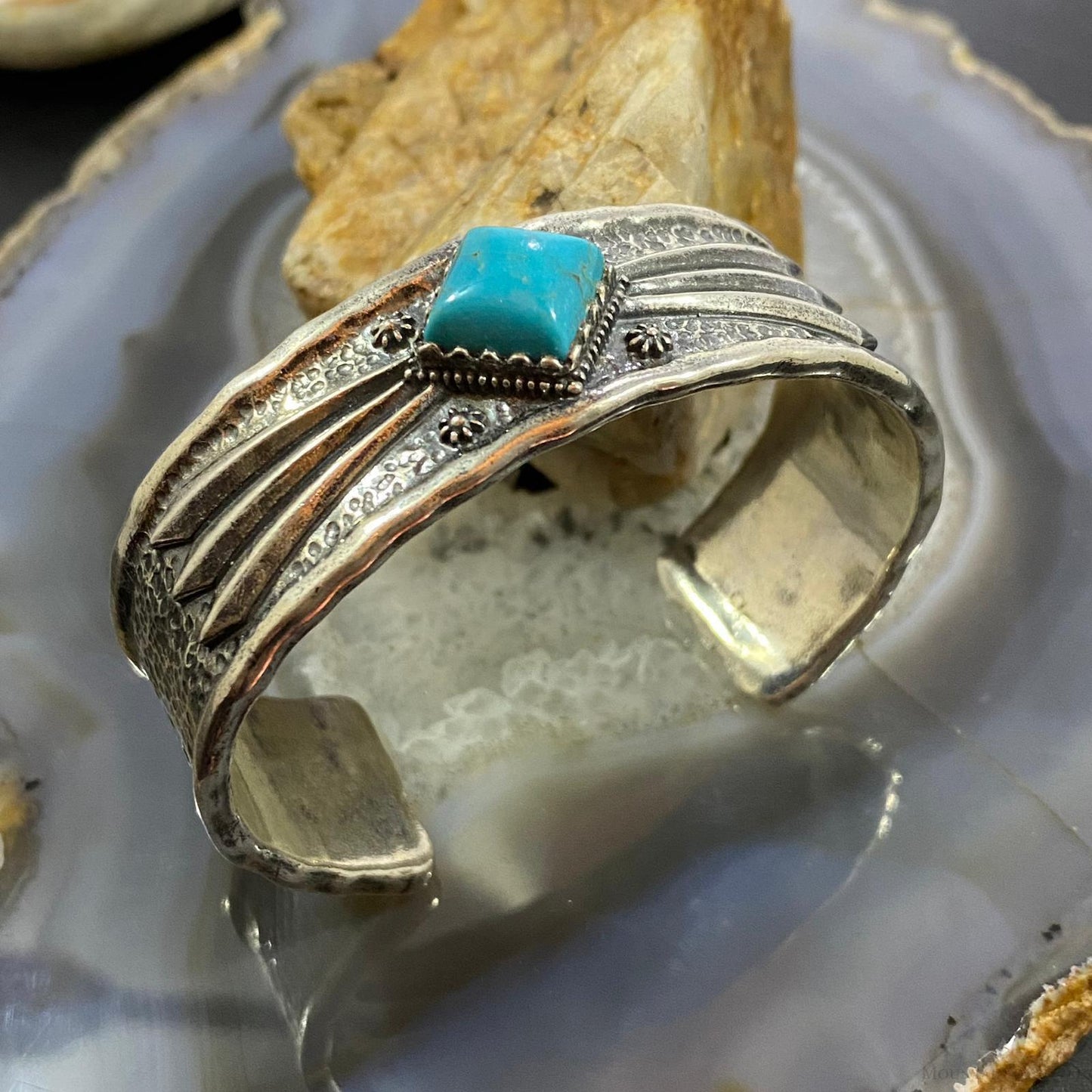 Carolyn Pollack Sterling Silver Turquoise Decorated Heavy Bracelet For Women