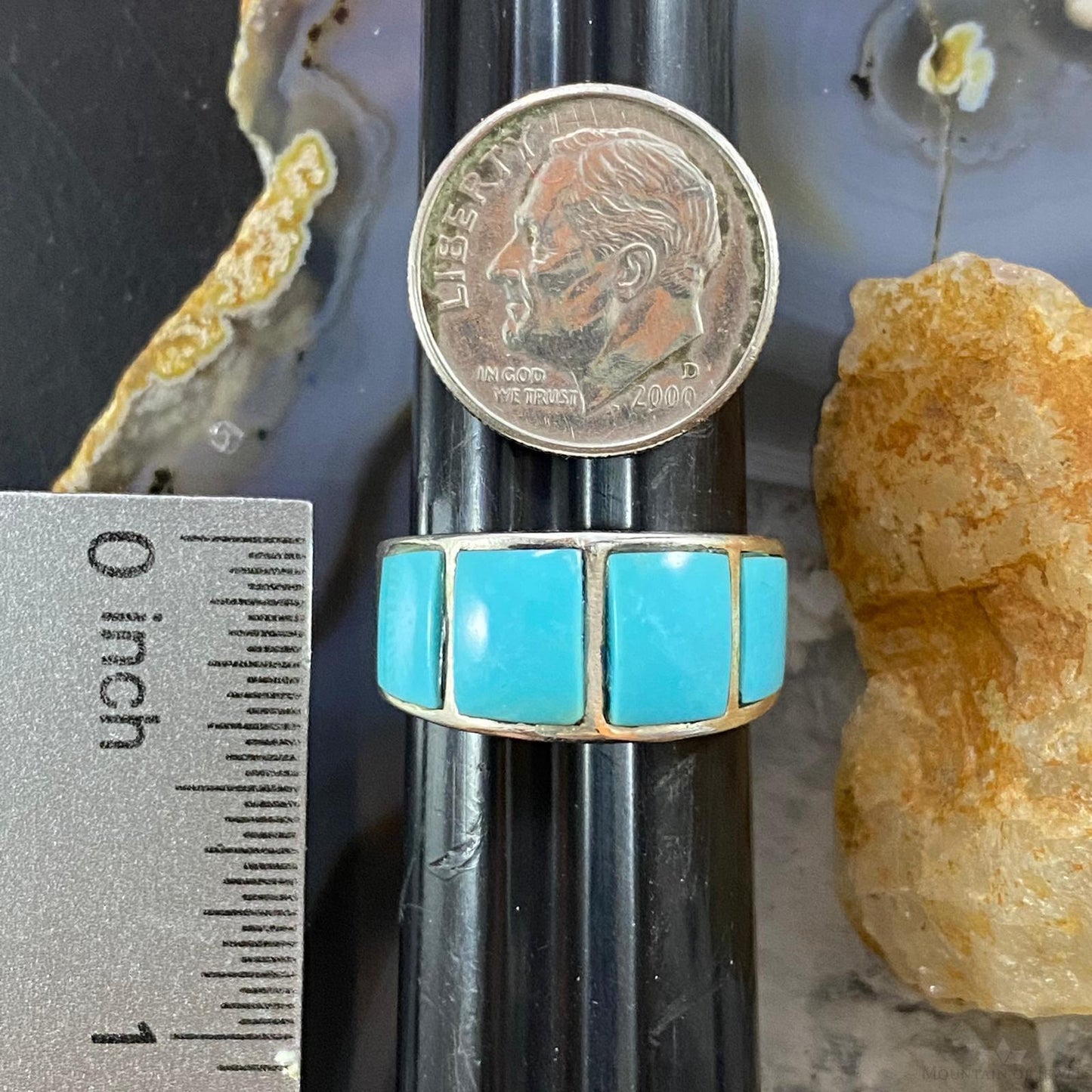 Native American Sterling Blue Ridge Turquoise Graduated Band Ring Size 7.5