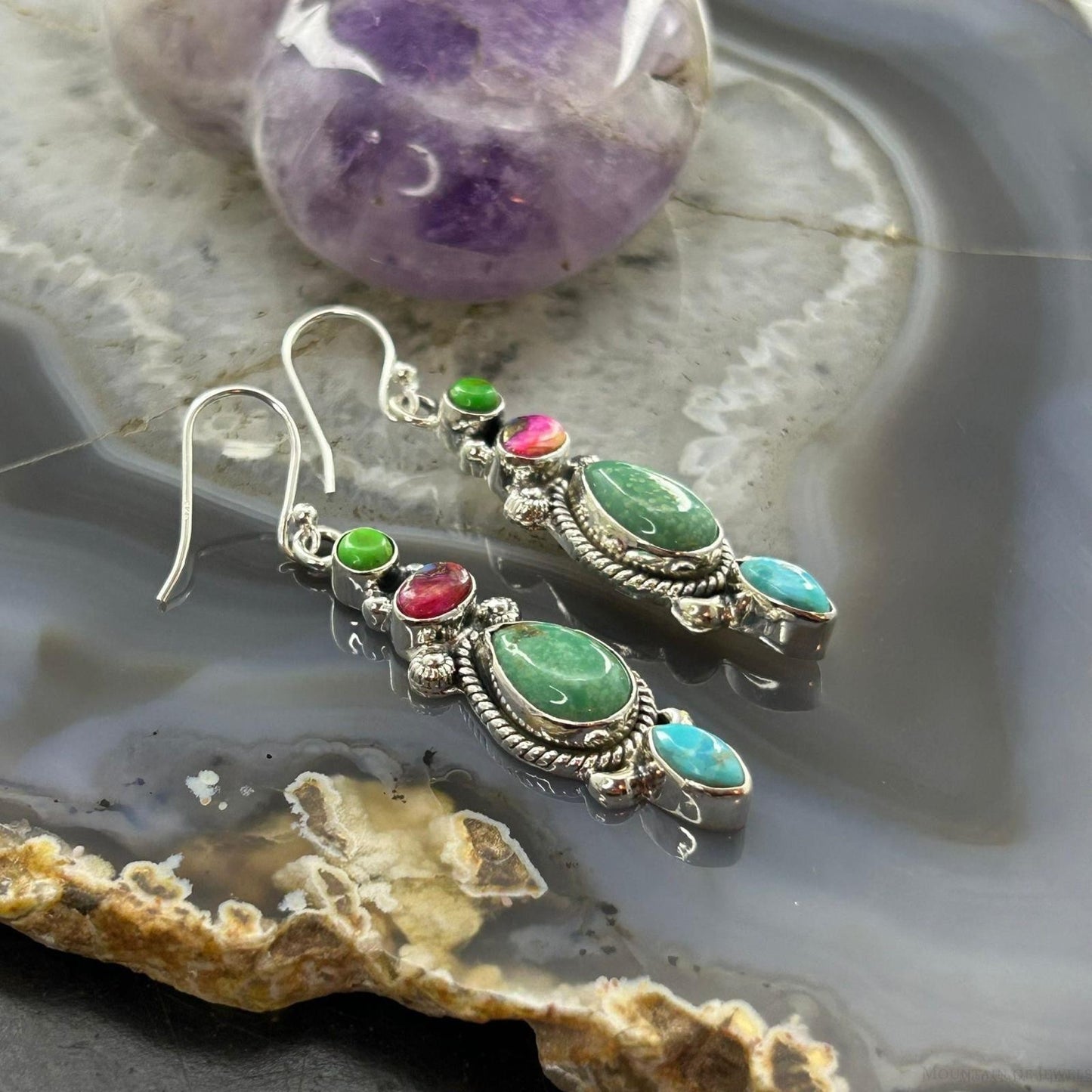 Sterling Silver Southwestern Style Multistone Dangle Earrings For Women #10