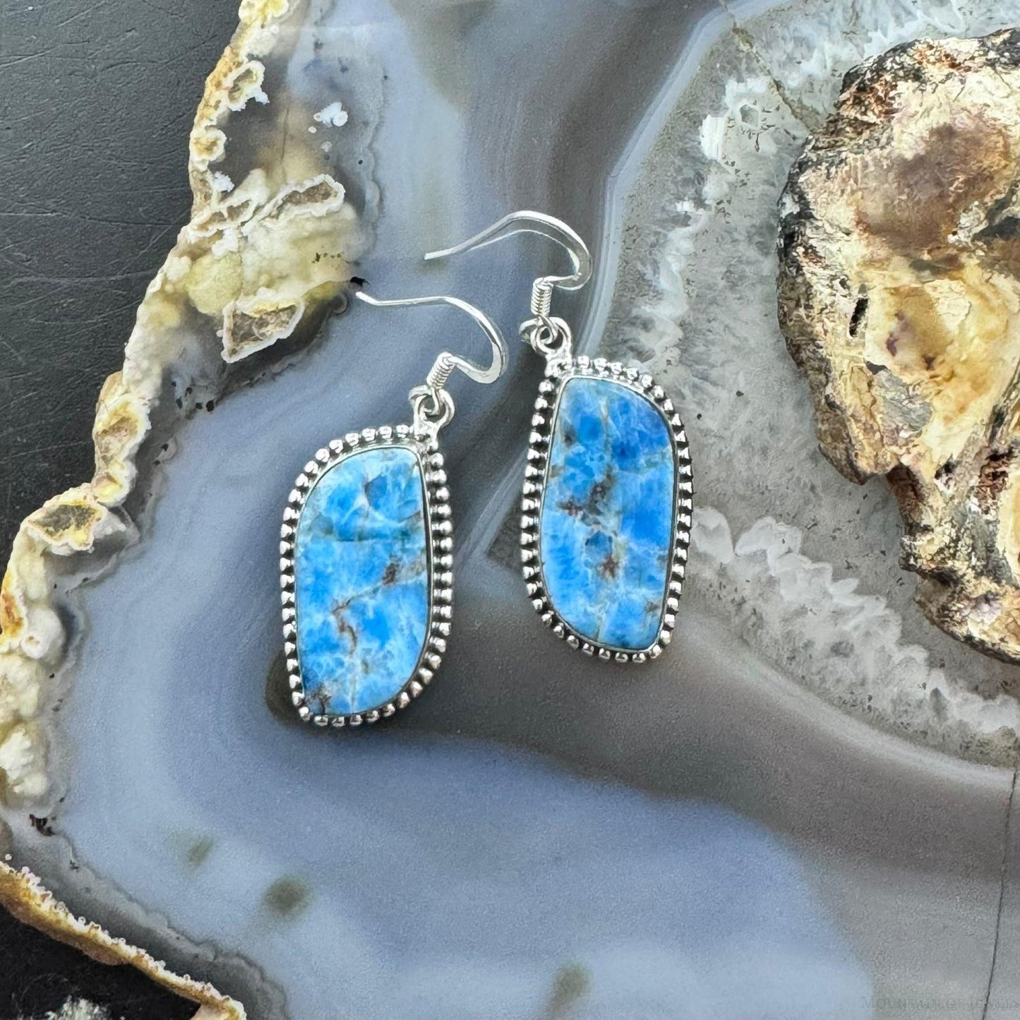 Sterling Silver Southwestern Style Blue Apatite Dangle Earrings For Women
