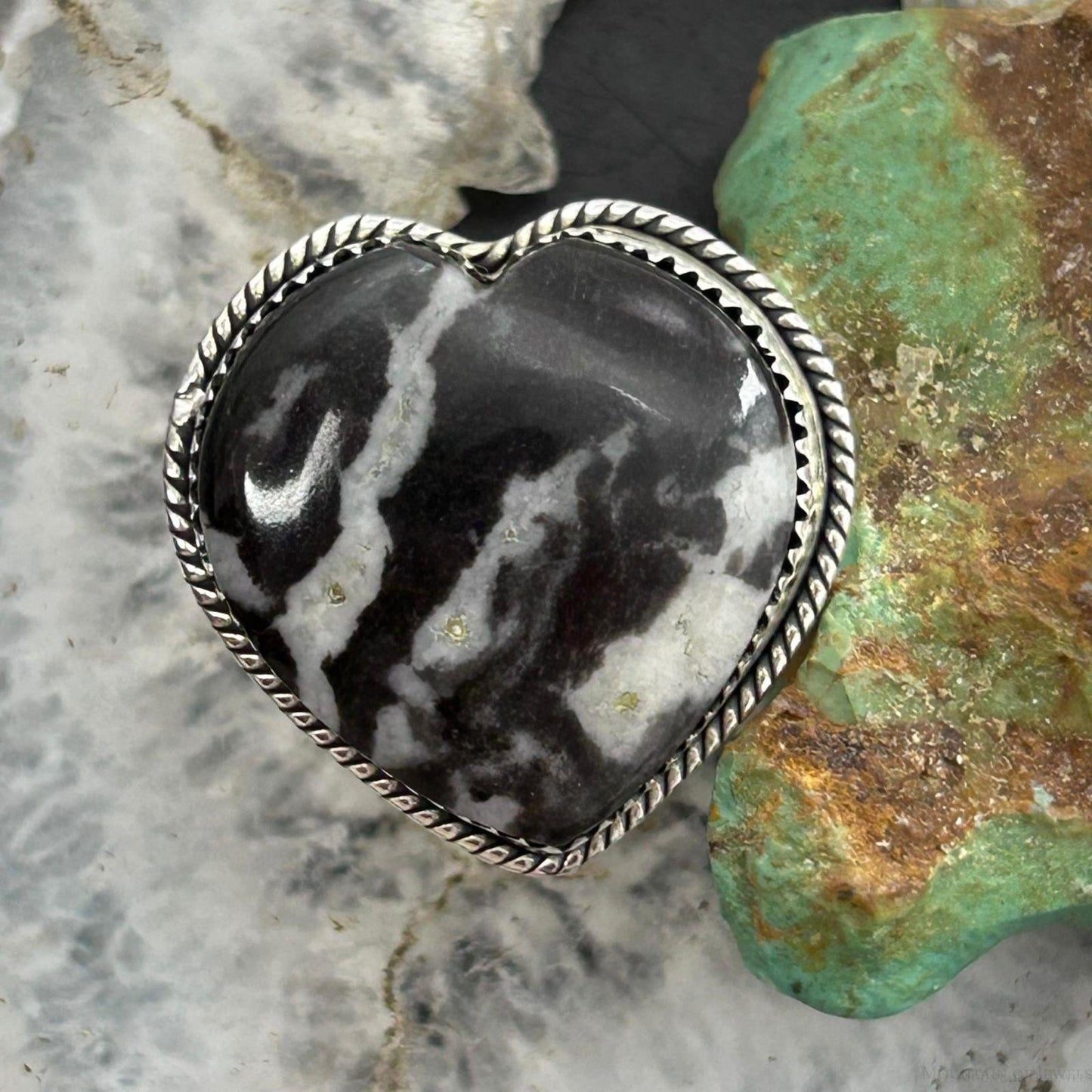 Sterling Silver Southwestern Style White Buffalo Heart Shape Ring Size 10 For Women