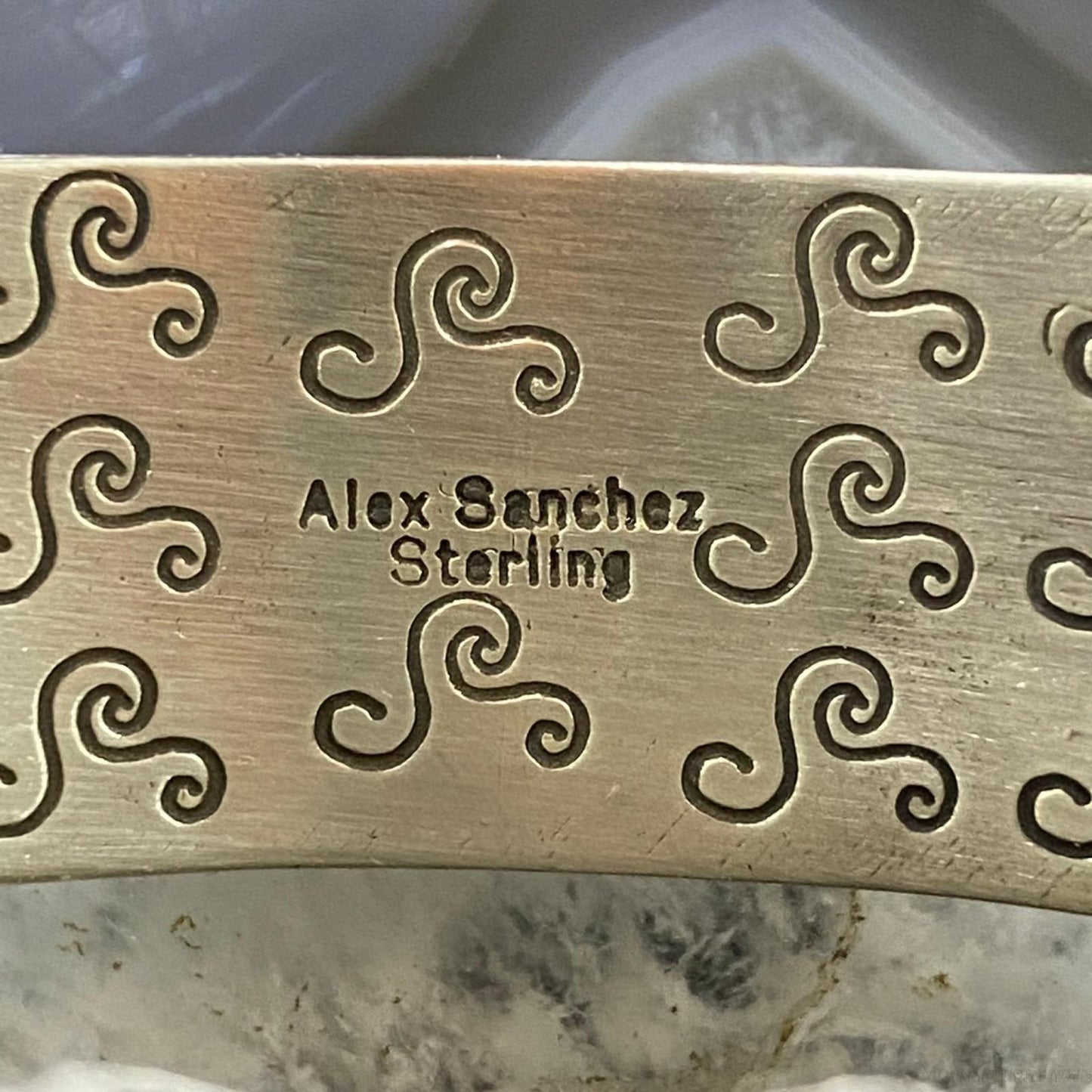 Alex Sanchez Native American Sterling Silver Turquoise Petroglyph Bracelet #5