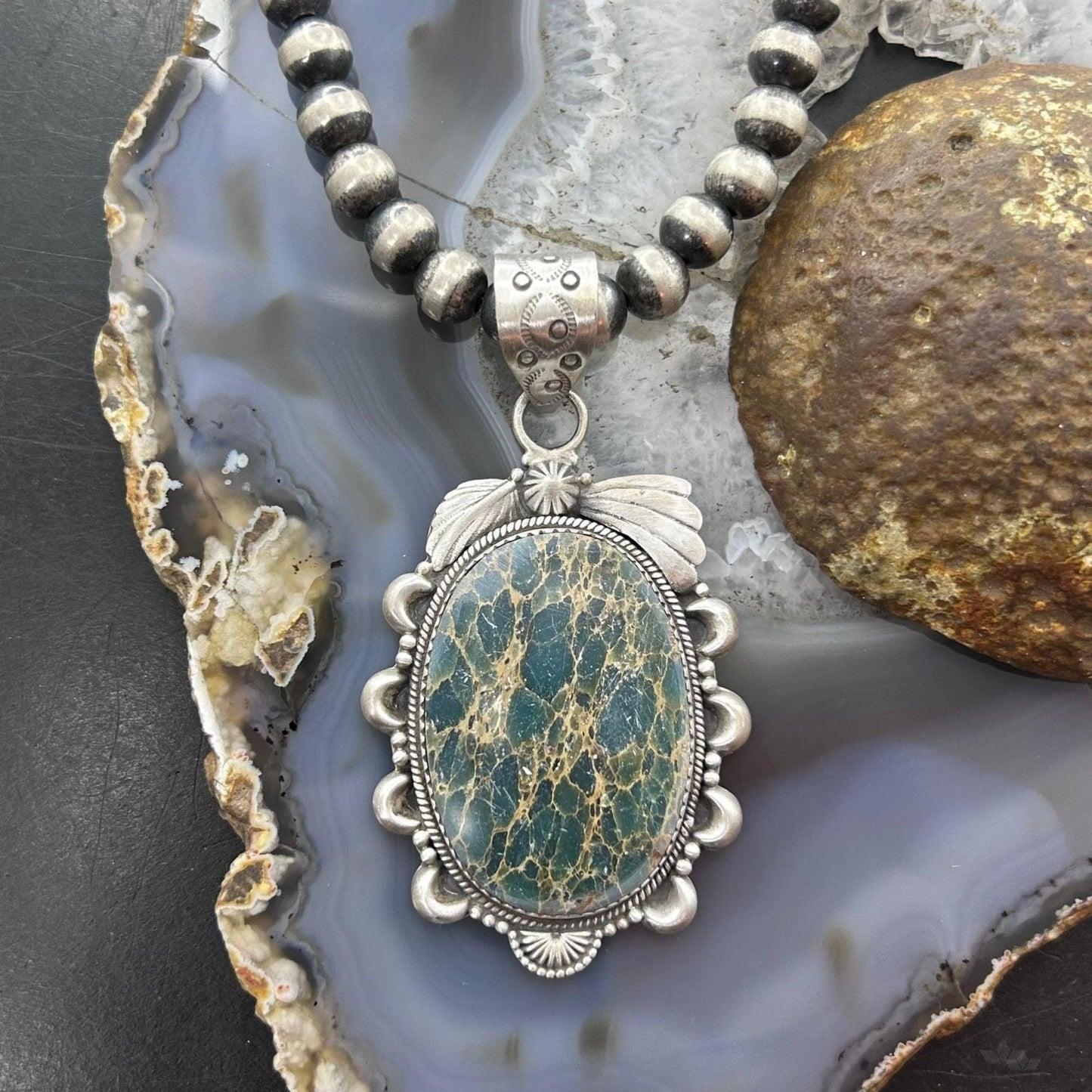 Sterling Silver Southwestern Style Oval Sediment Jasper Pendant For Women