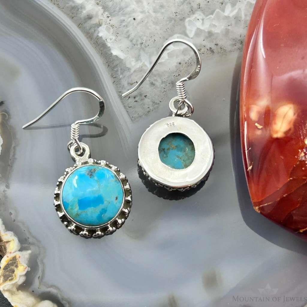 Sterling Southwestern Style Round Mojave Turquoise Dangle Earrings For Women