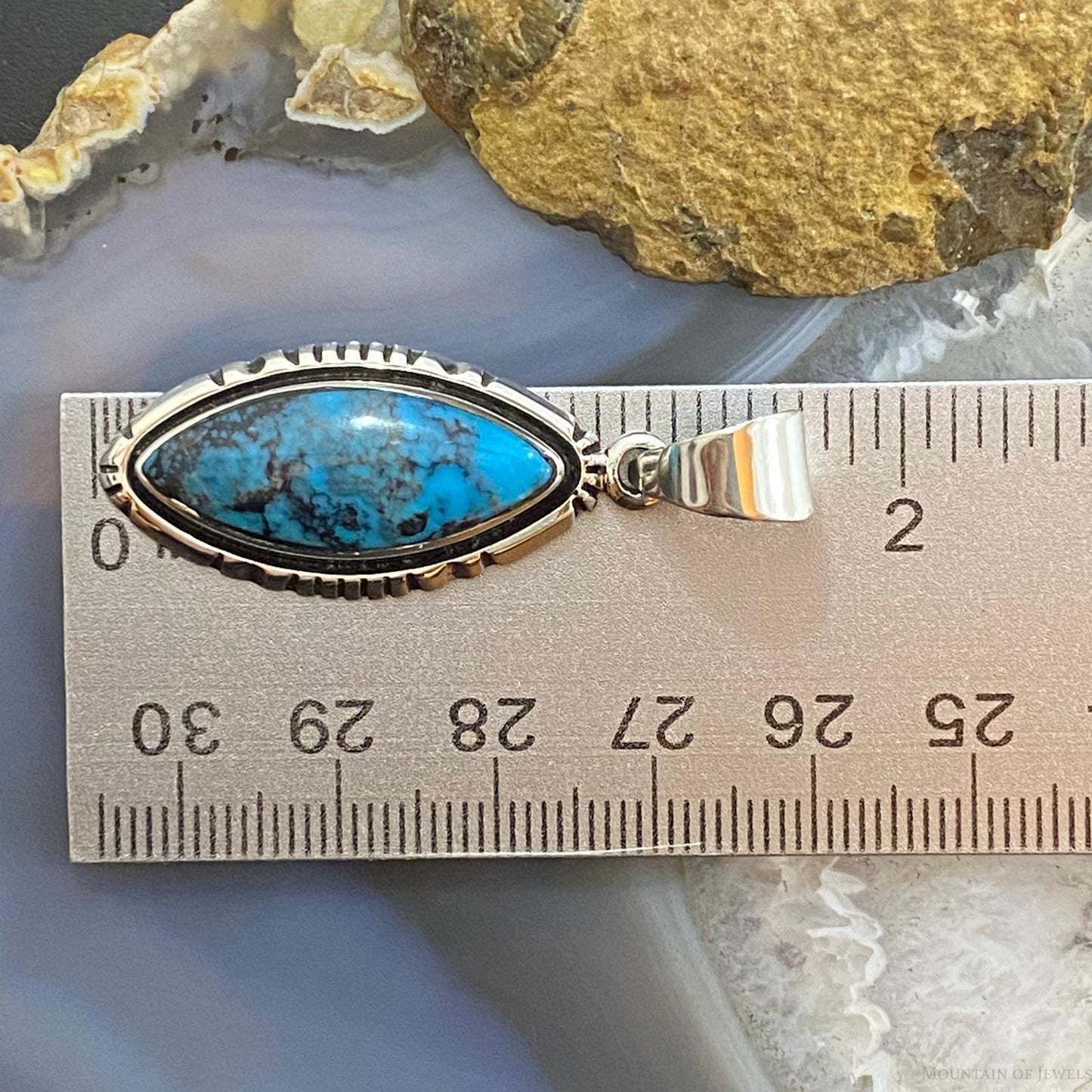 Native American Sterling Silver Turquoise With Matrix Marquise Pendant For Women