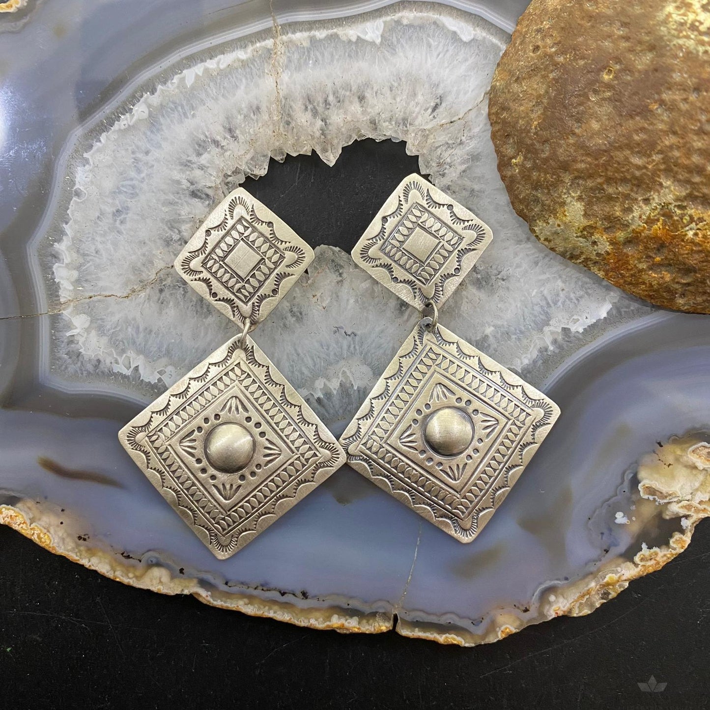 Harold Joe Native American Sterling Silver Stamped Post Earrings For Women #1