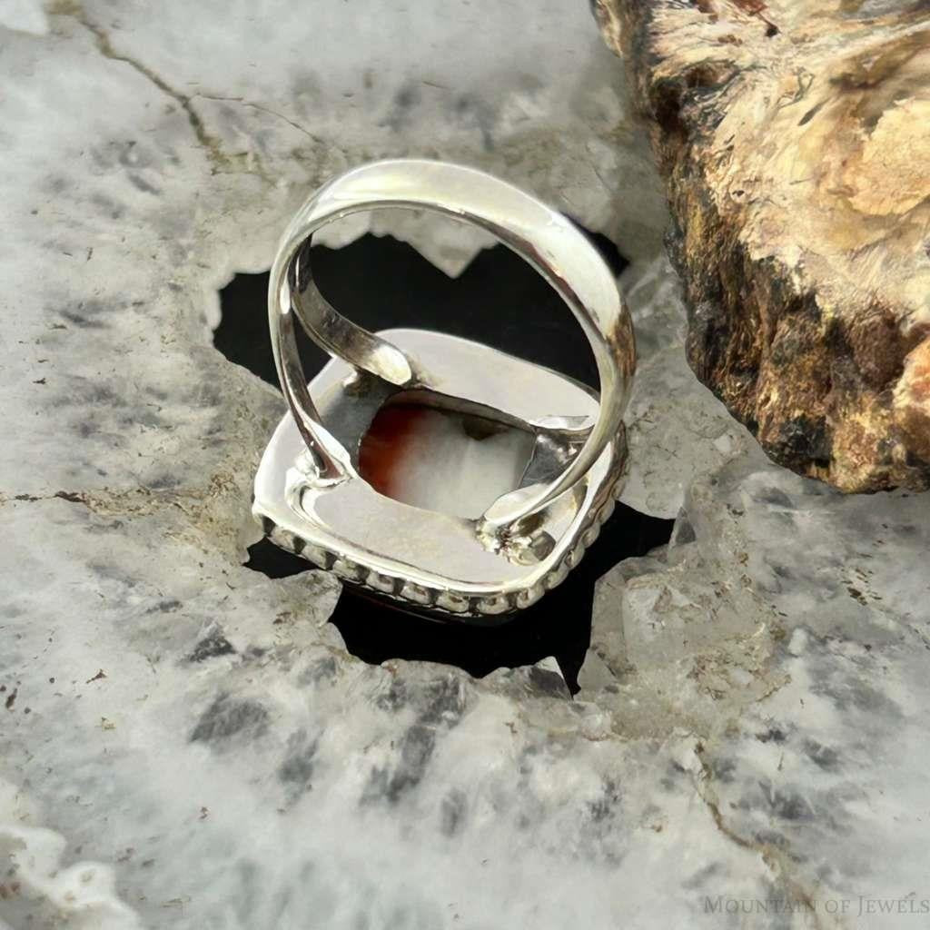 Sterling Silver Southwestern Style Square Spiny Oyster Turquoise Ring Size 6.75 For Women