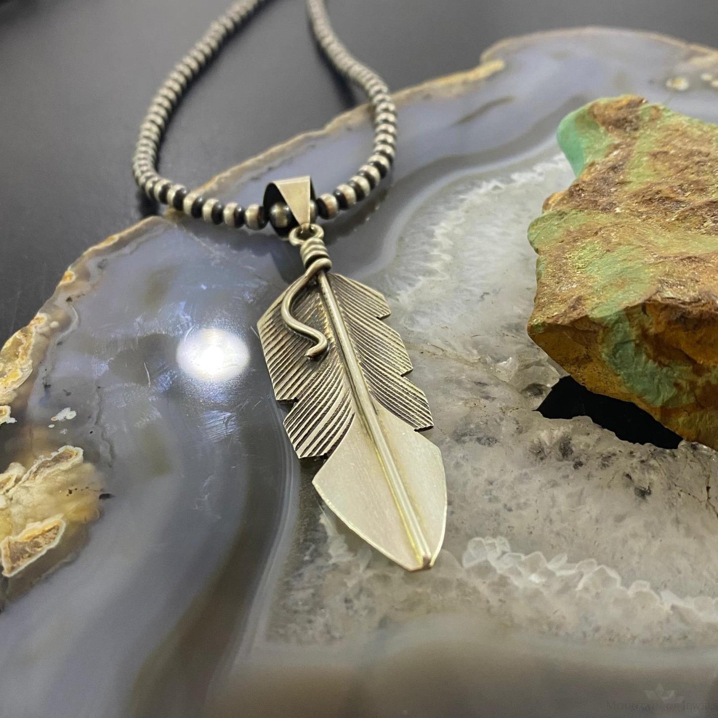 Chris Charley Native American Sterling Silver Feather Unisex Pendant