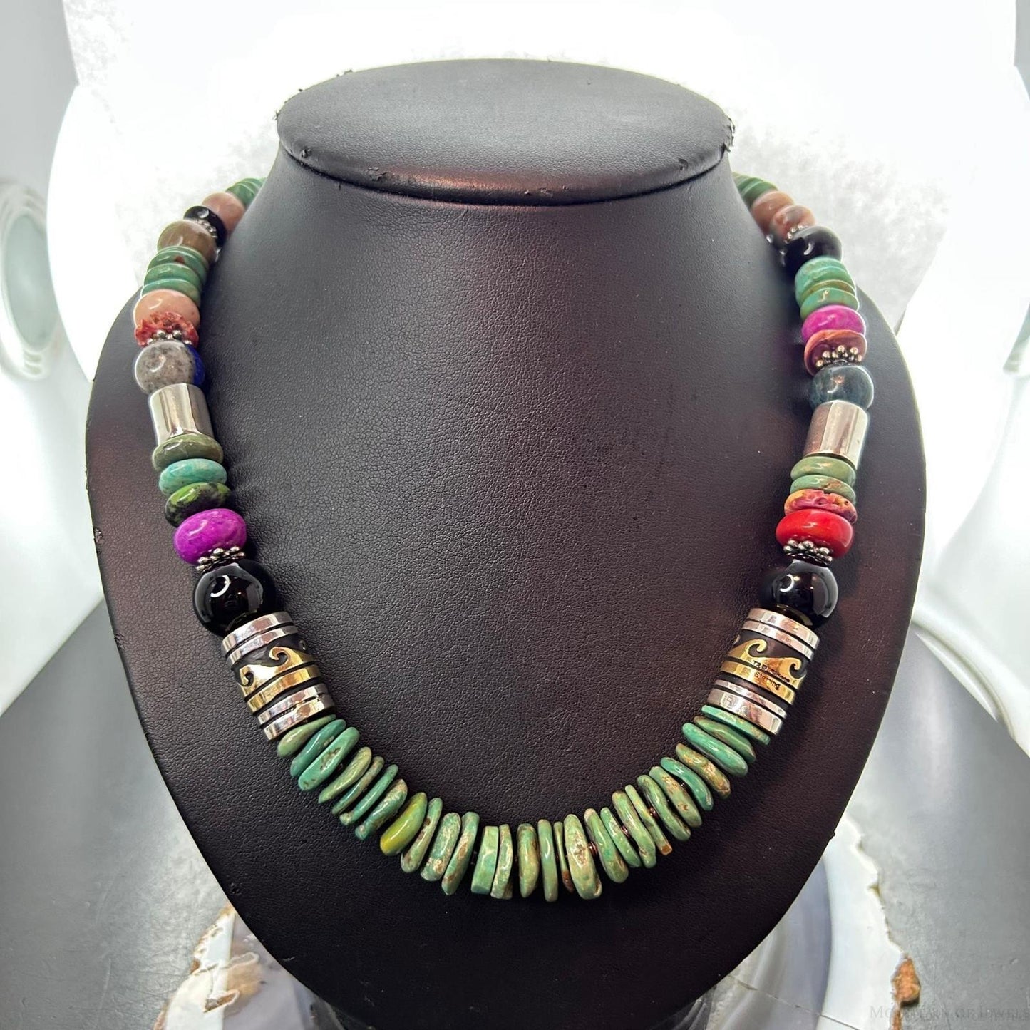Tommy & Rosita Singer Sterling Silver Turquoise & Multistone Beads Necklace For Women